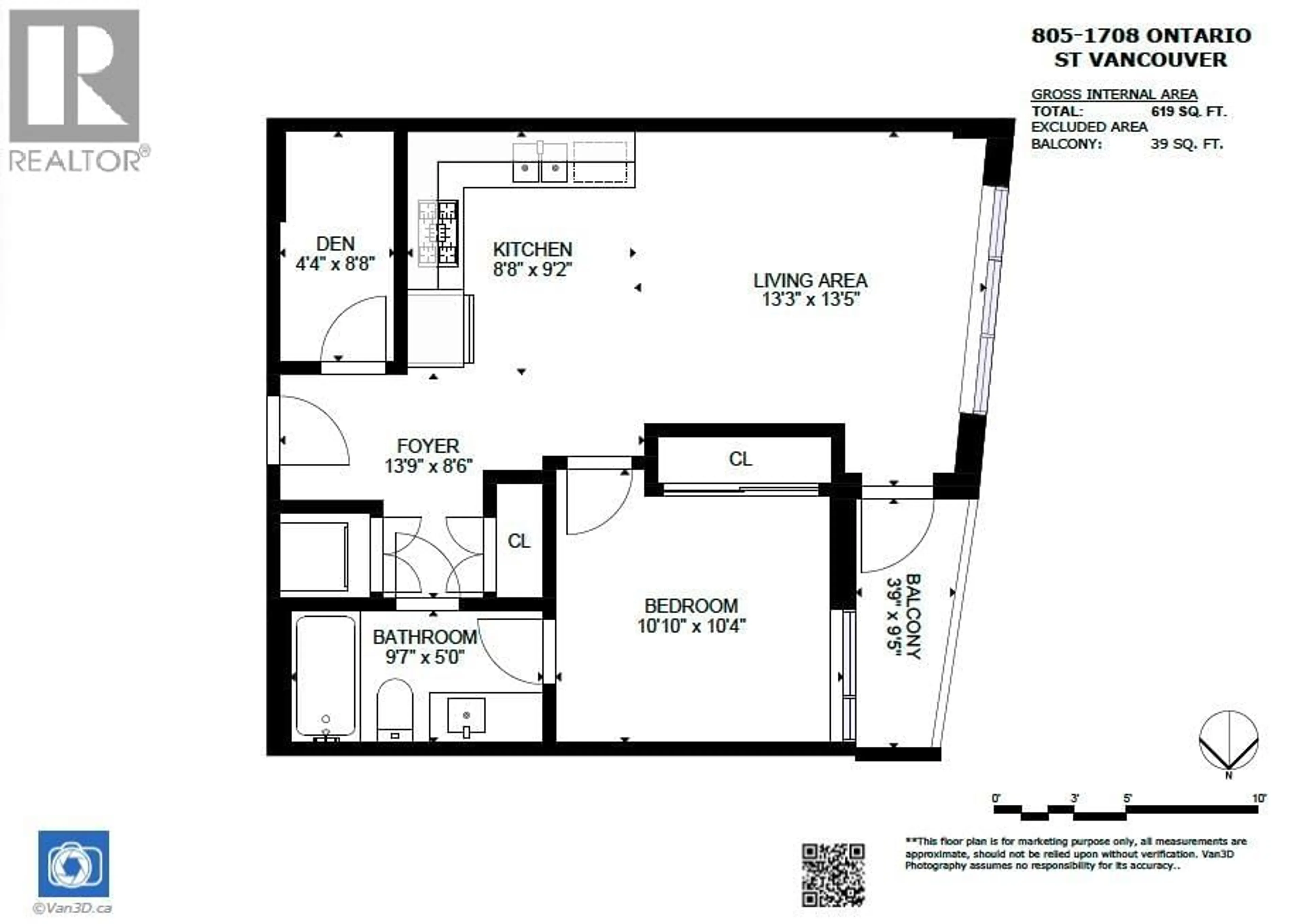 Floor plan for 805 - 1708 ONTARIO STREET, Vancouver British Columbia V5T0J7