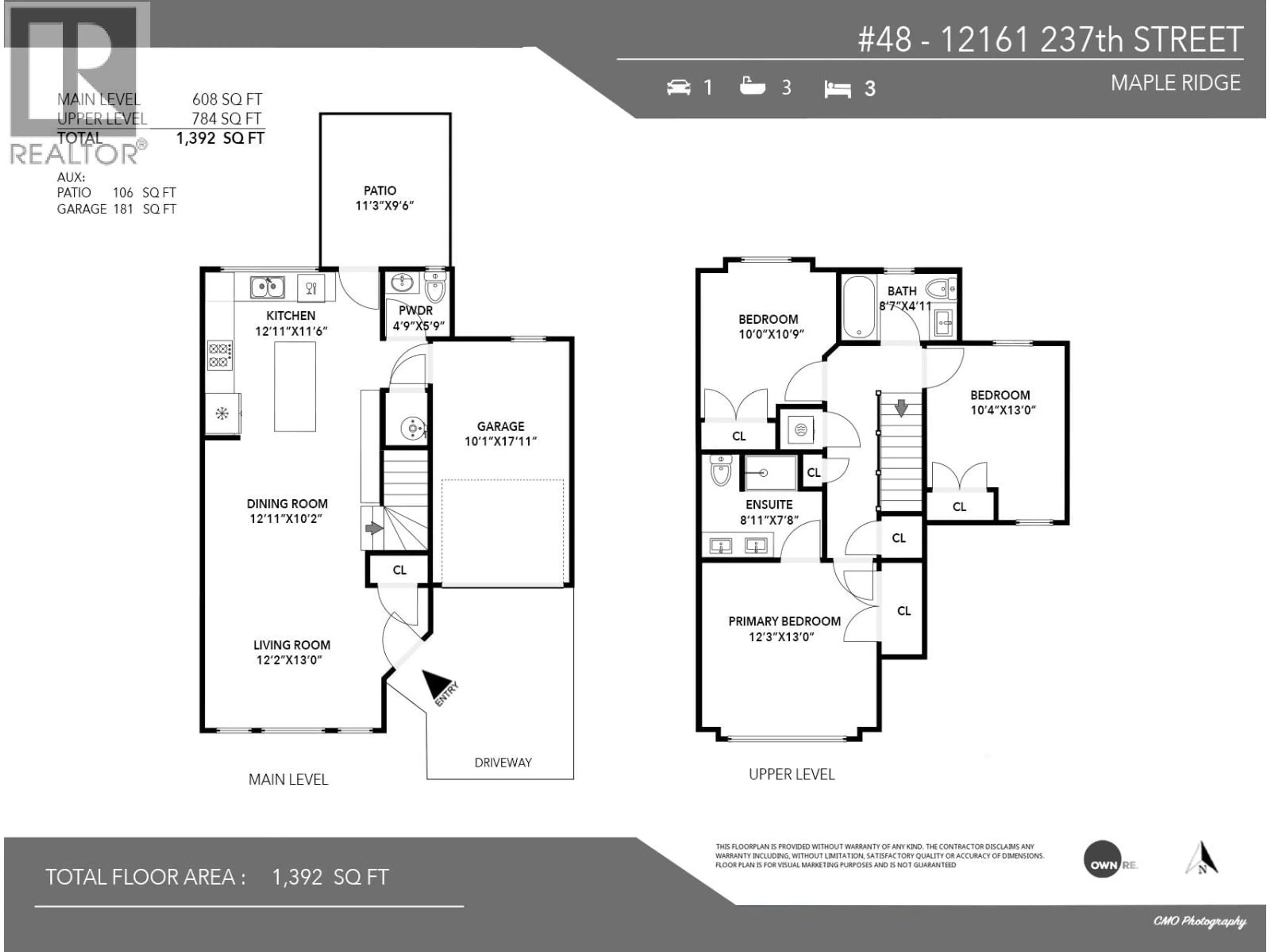 Floor plan for 48 - 12161 237 STREET, Maple Ridge British Columbia V4R0E7