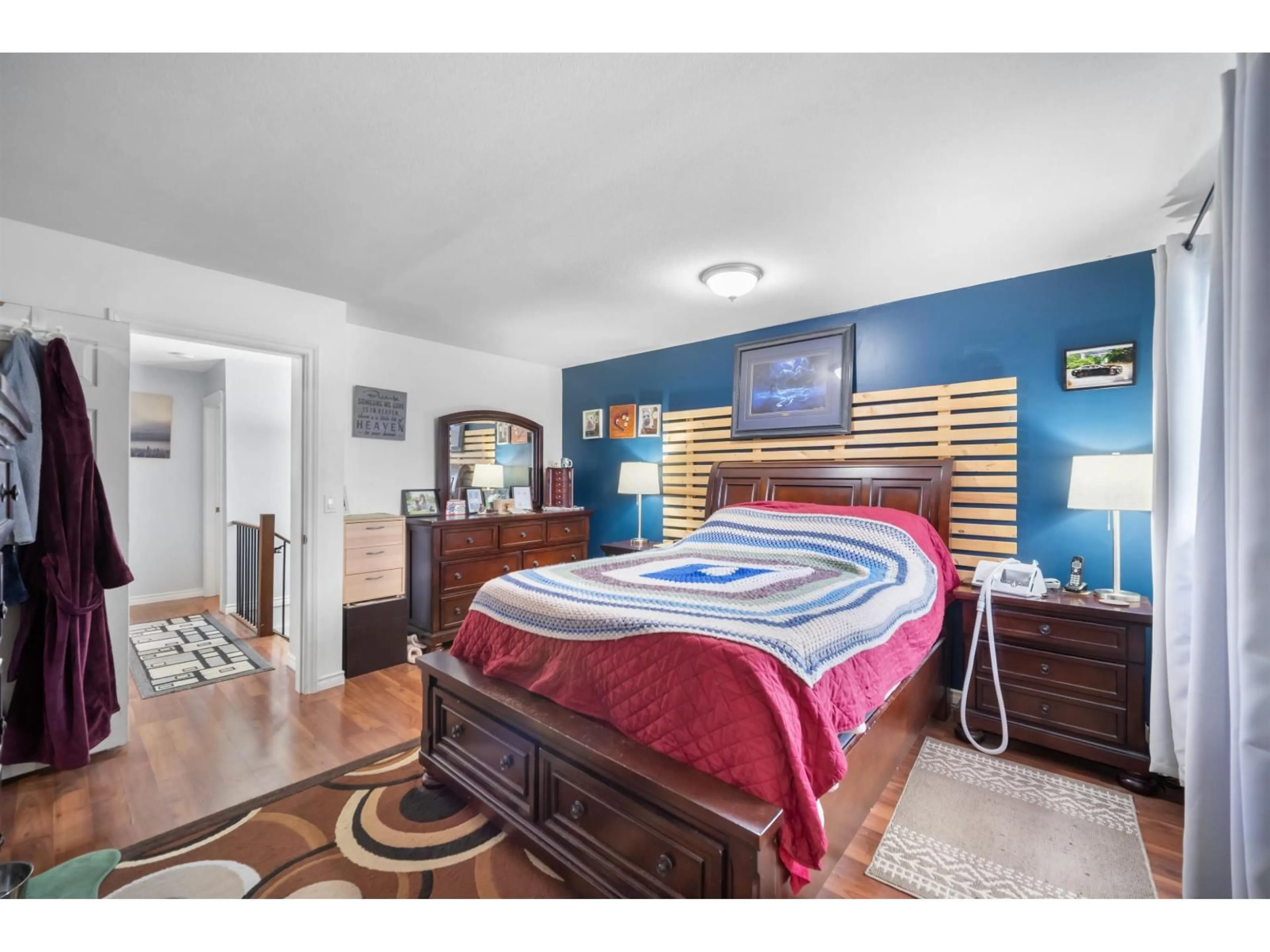 Bedroom with bed, wood/laminate floor for 5343 199A STREET, Langley British Columbia V3A6V2