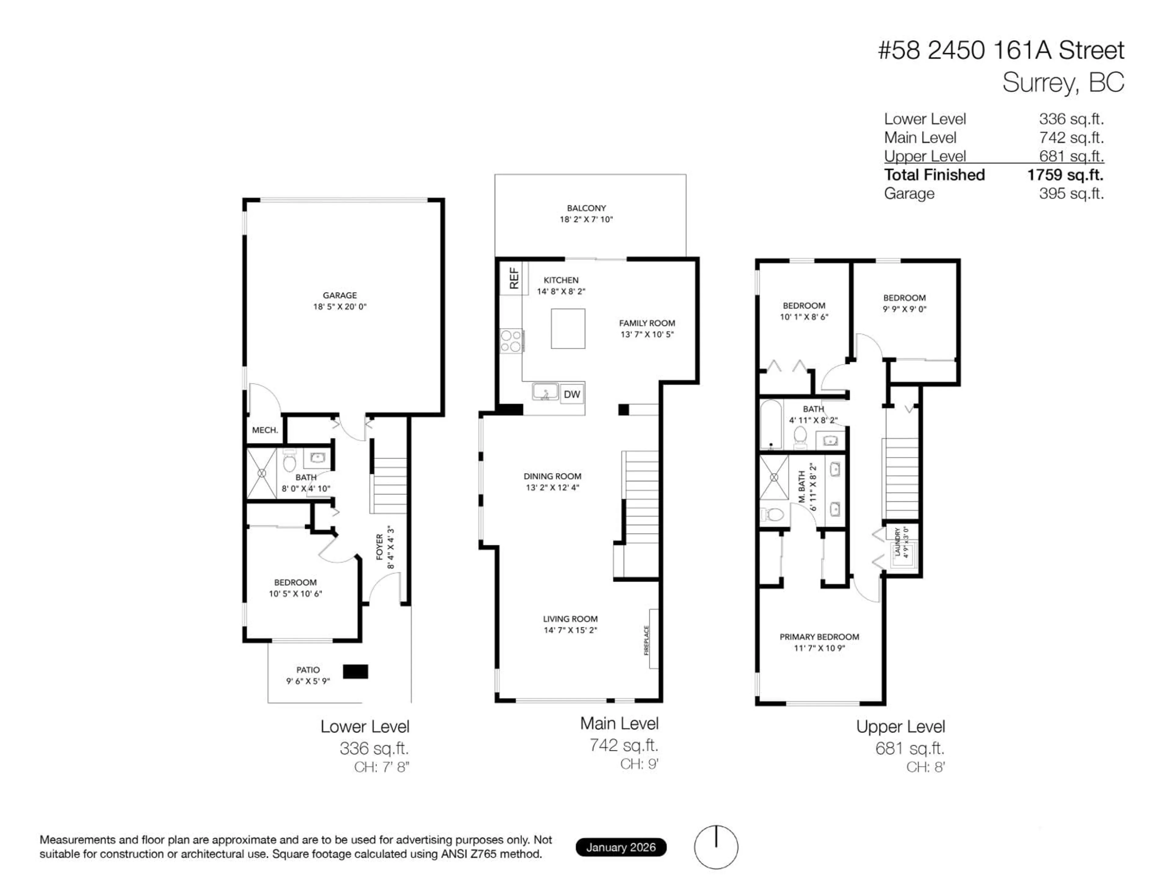 Floor plan for 58 - 2450 161A STREET, Surrey British Columbia V3Z8K4