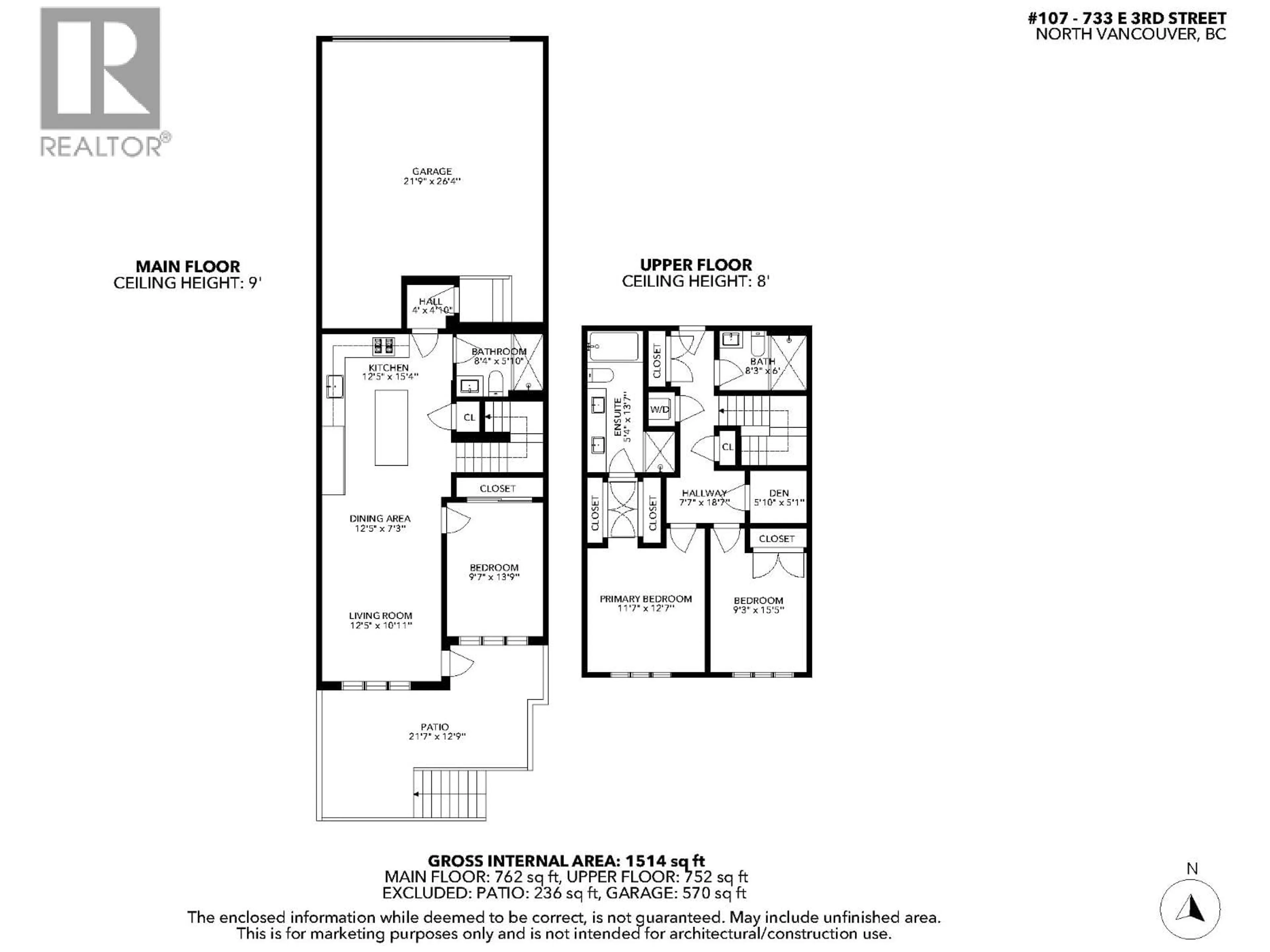 Floor plan for 107 - 733 3RD STREET, North Vancouver British Columbia V7L1G8