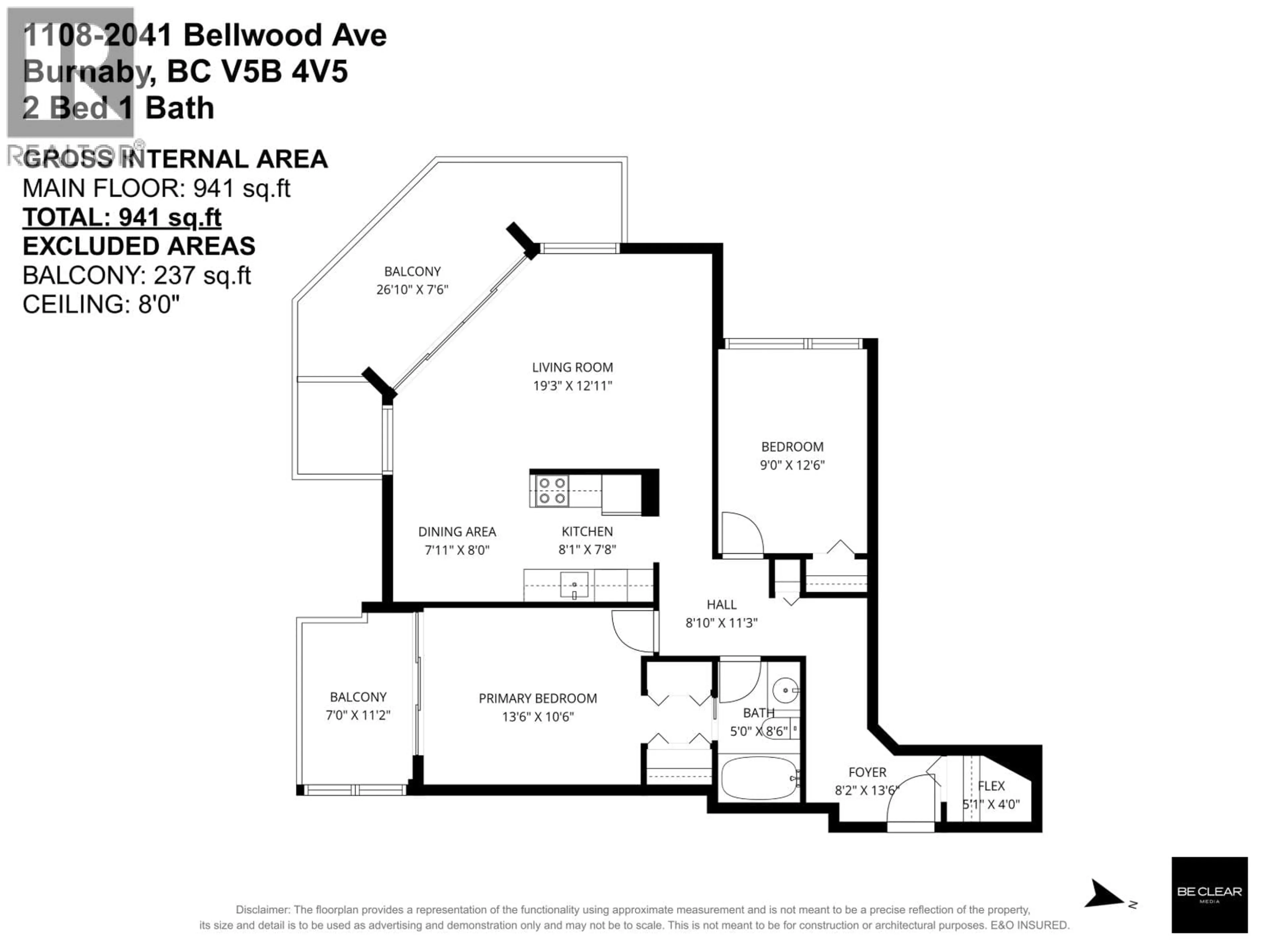 Floor plan for 1108 - 2041 BELLWOOD AVENUE, Burnaby British Columbia V5B4V5