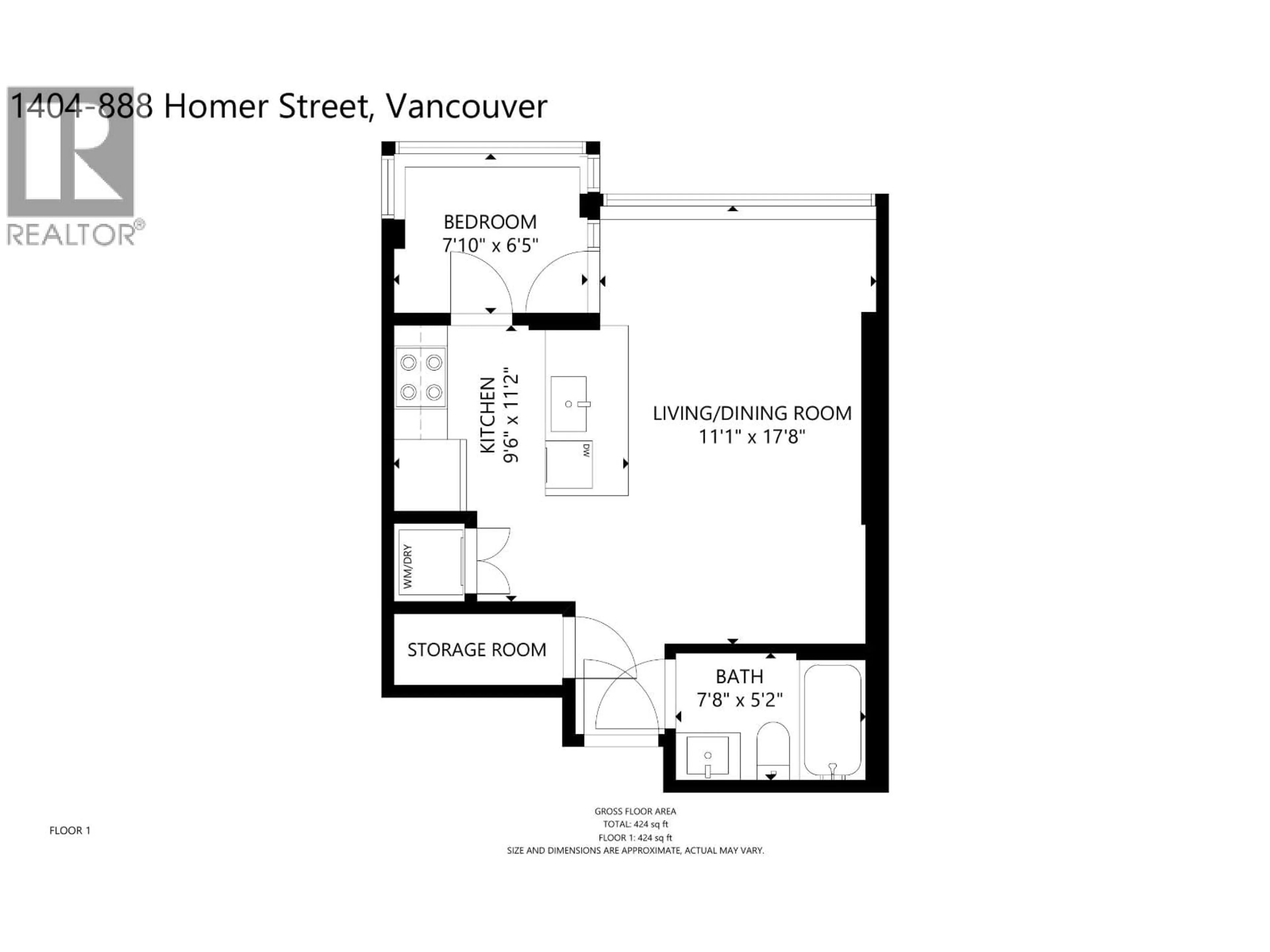 Floor plan for 1404 - 888 HOMER STREET, Vancouver British Columbia V6B0H7