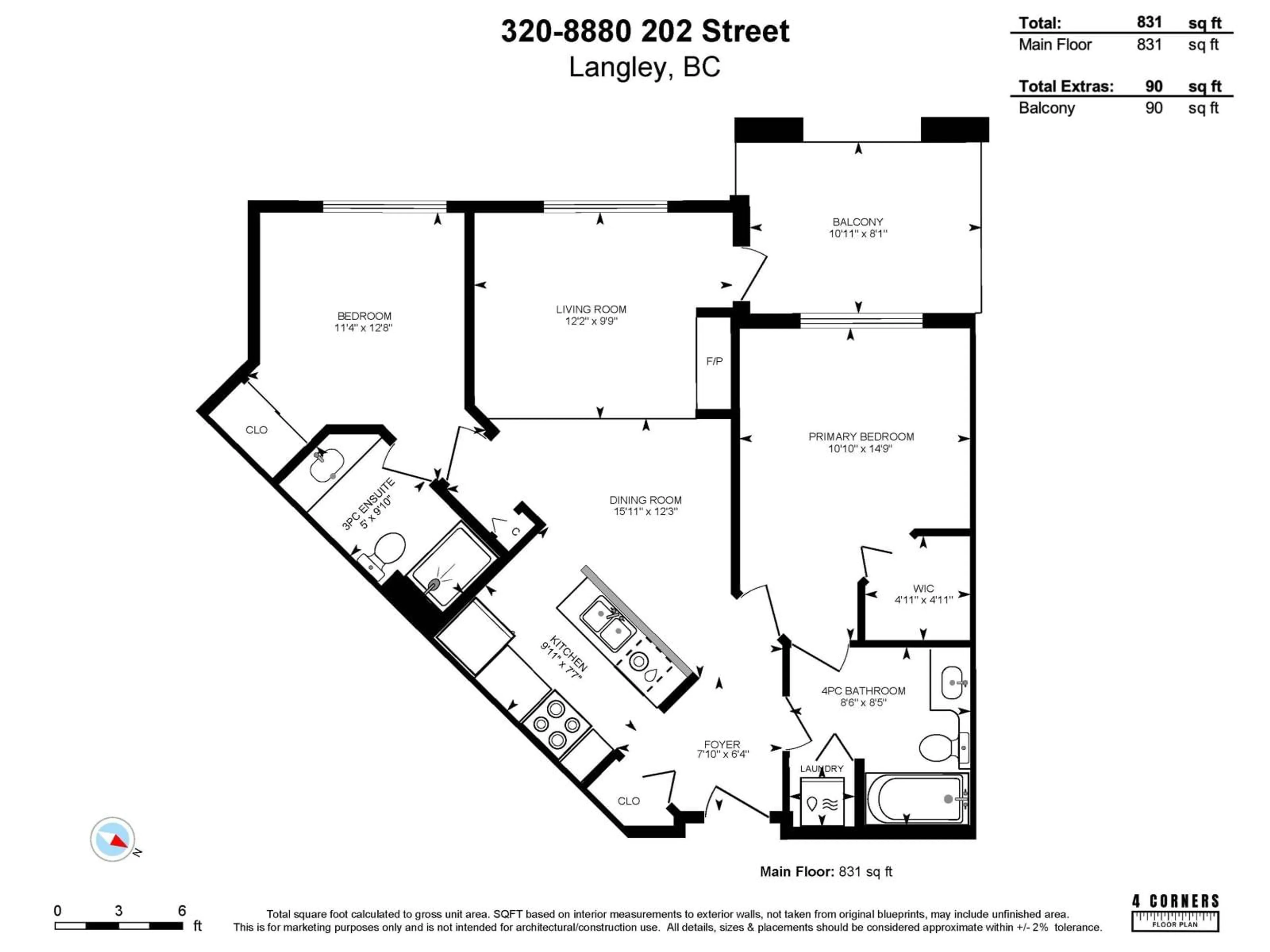 Floor plan for 320 - 8880 202 STREET, Langley British Columbia V1M4E7