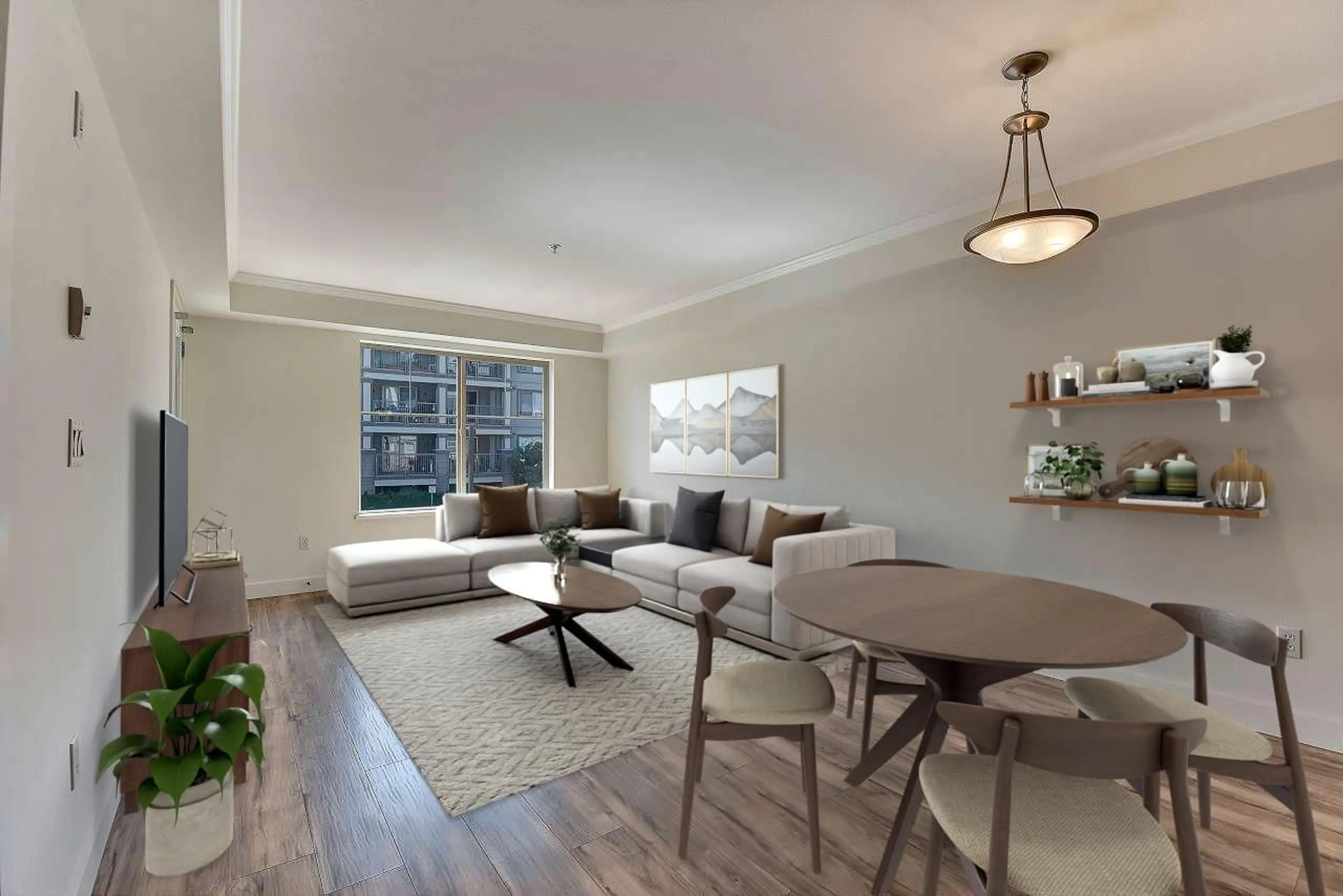 Living room with furniture, wood/laminate floor for 214 - 45567 YALE ROAD, Chilliwack British Columbia V2P0B2