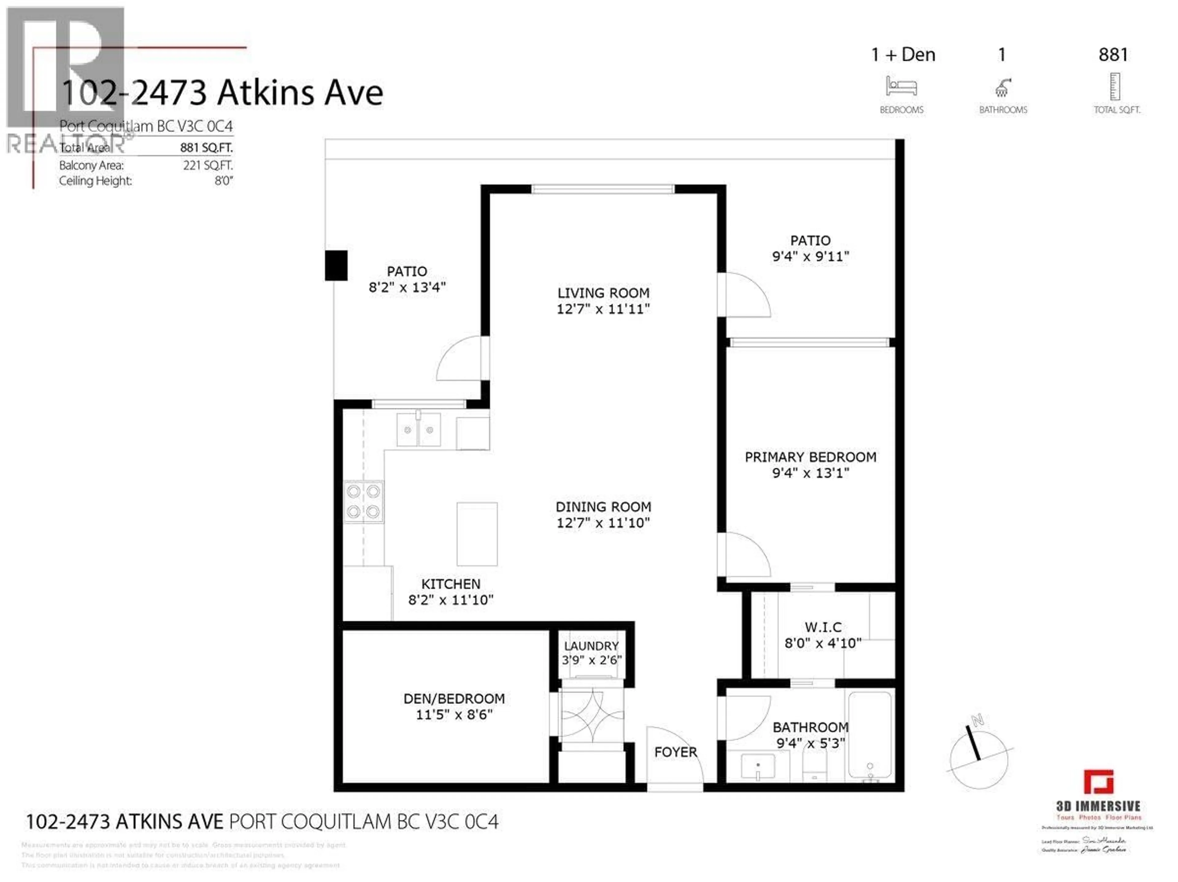 Floor plan for 102 - 2473 ATKINS AVENUE, Port Coquitlam British Columbia V3C0C4