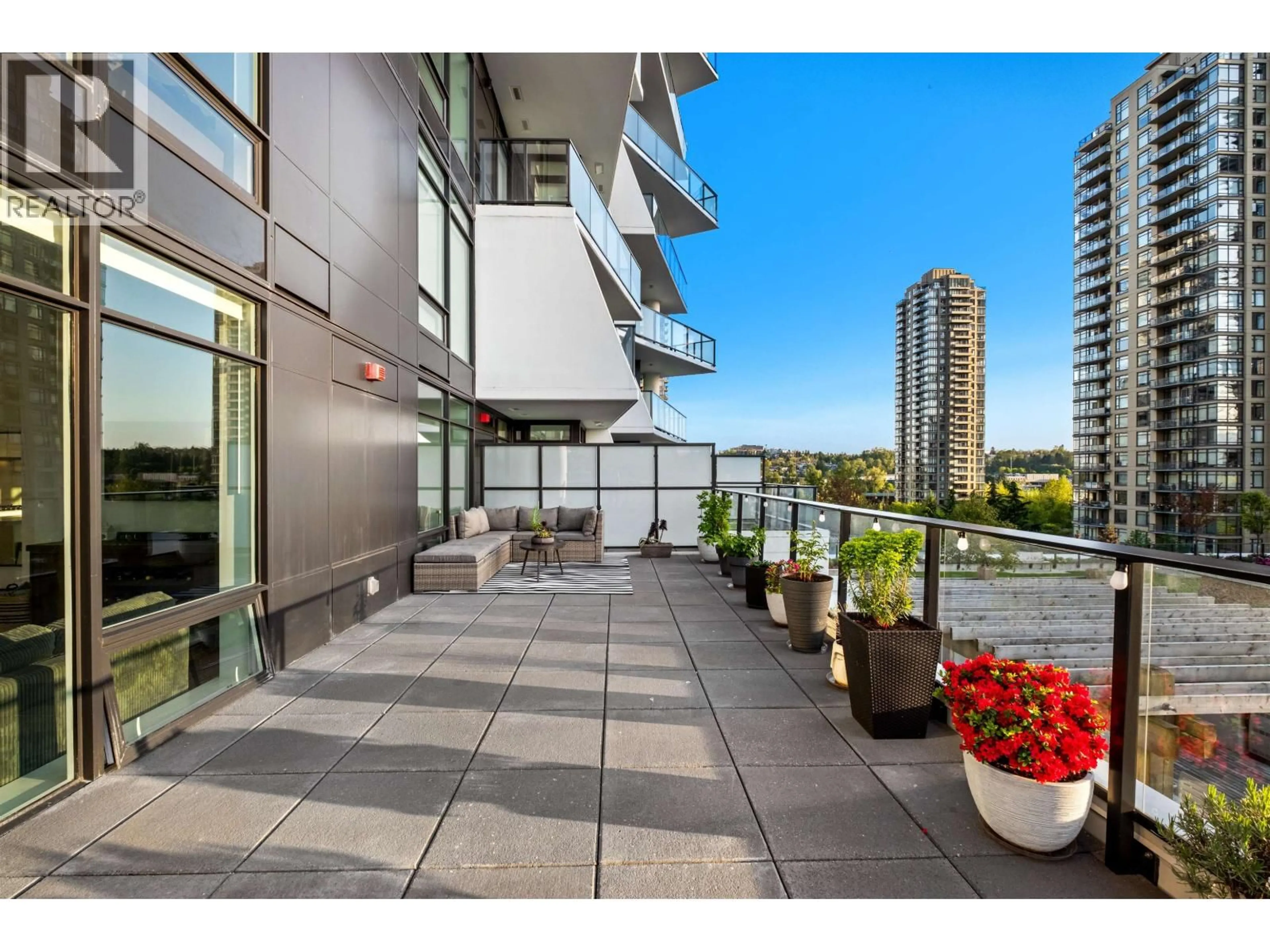 Patio, city buildings view from balcony for 504 - 2181 MADISON AVENUE, Burnaby British Columbia V5C0N4