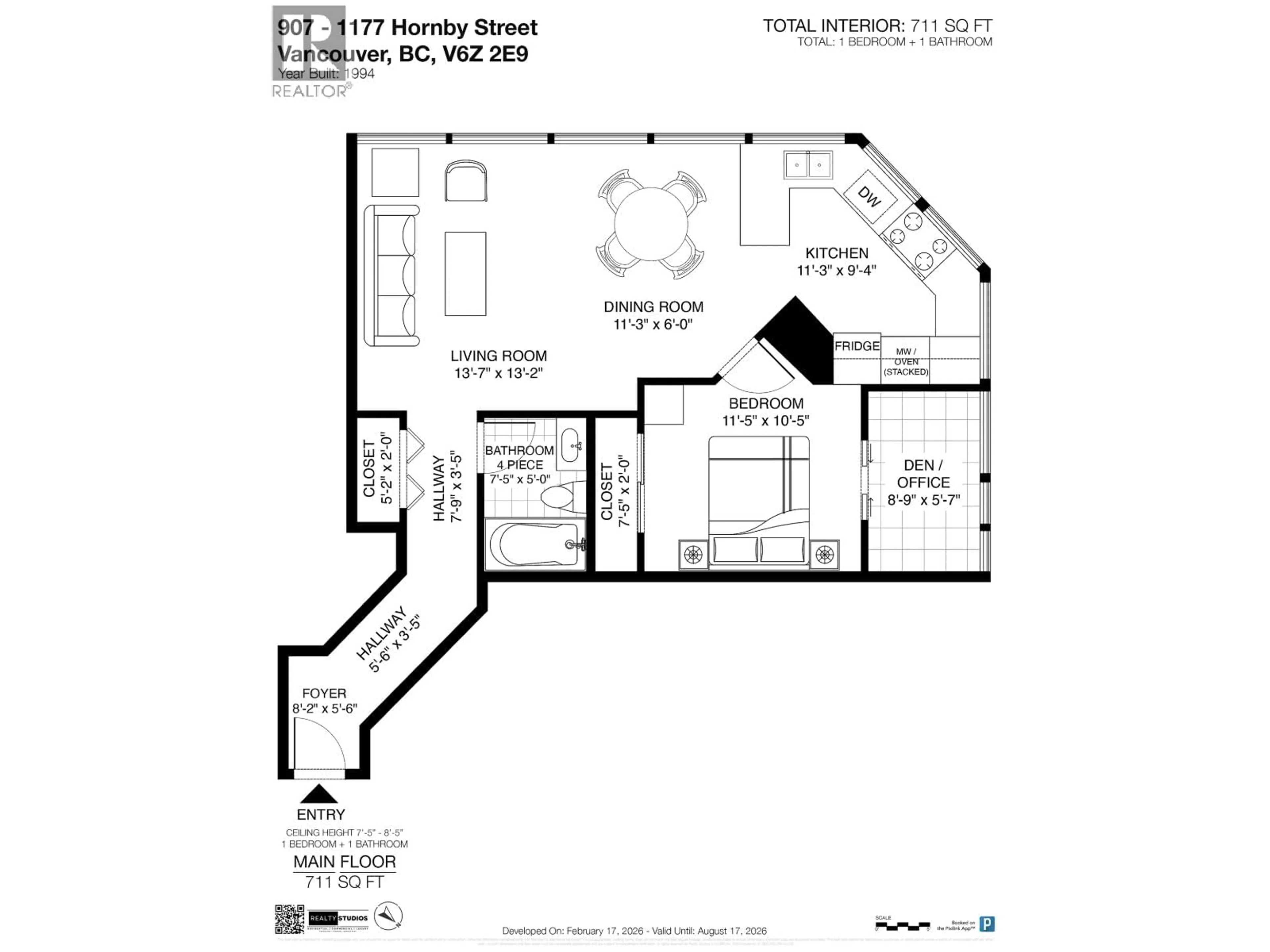 Floor plan for 907 - 1177 HORNBY STREET, Vancouver British Columbia V6Z2E9