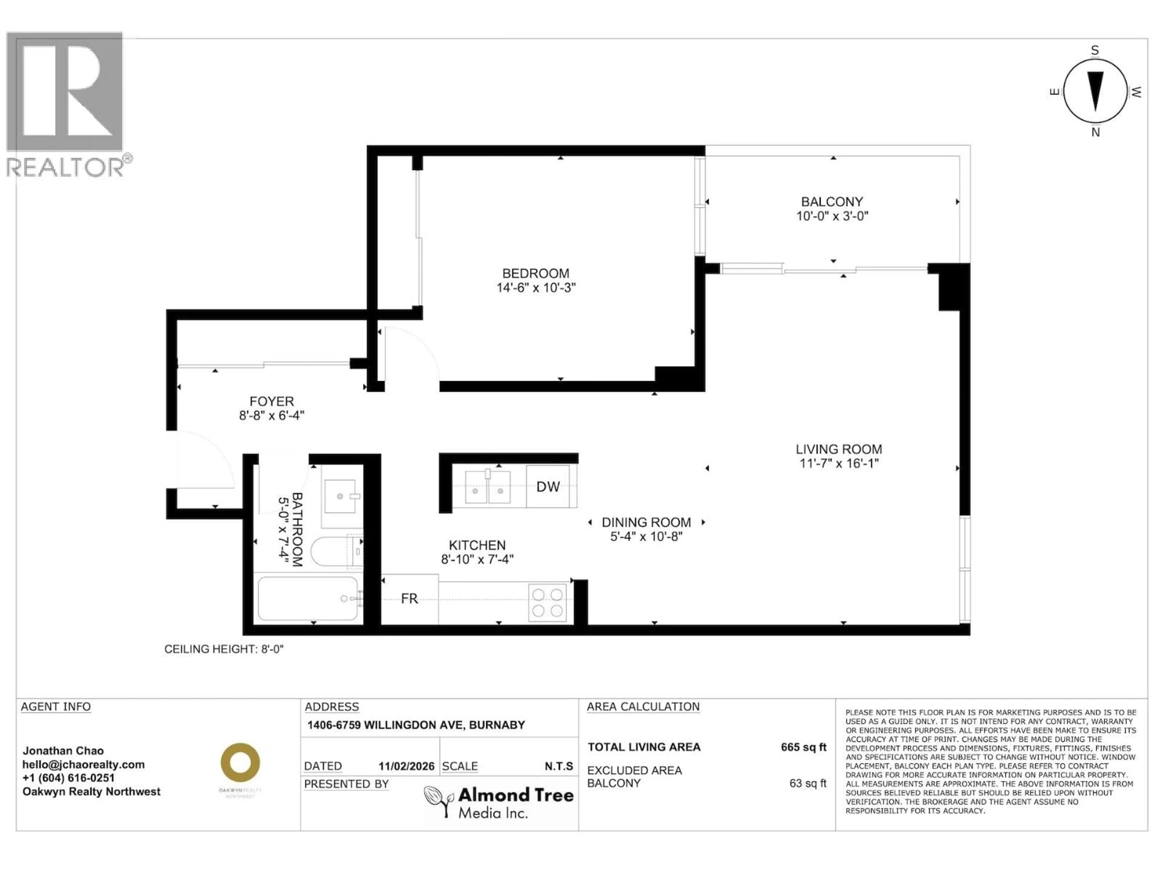Floor plan for 1406 - 6759 WILLINDON AVENUE, Burnaby British Columbia V5H3Y9