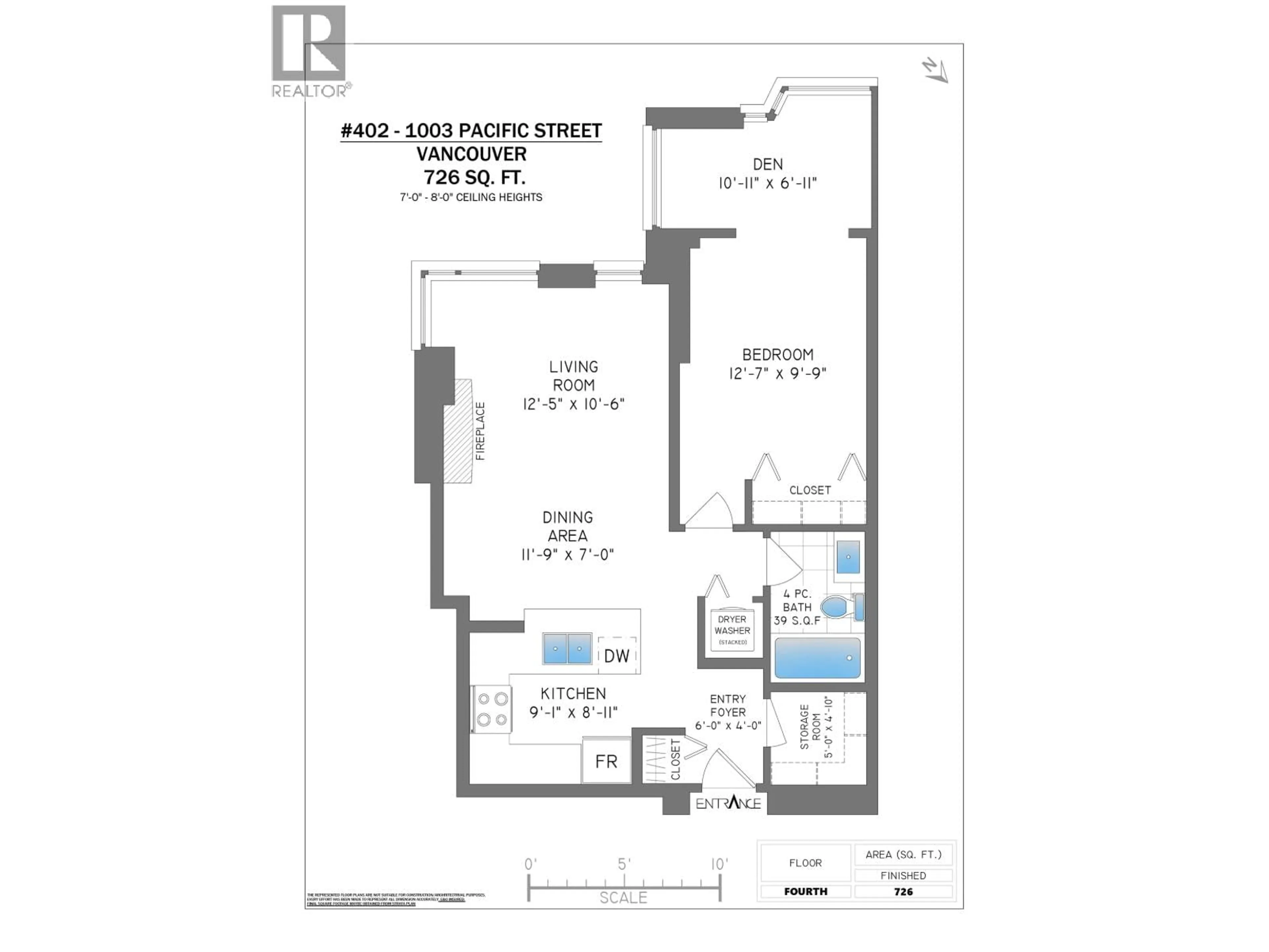 Floor plan for 402 - 1003 PACIFIC STREET, Vancouver British Columbia V6E4P2