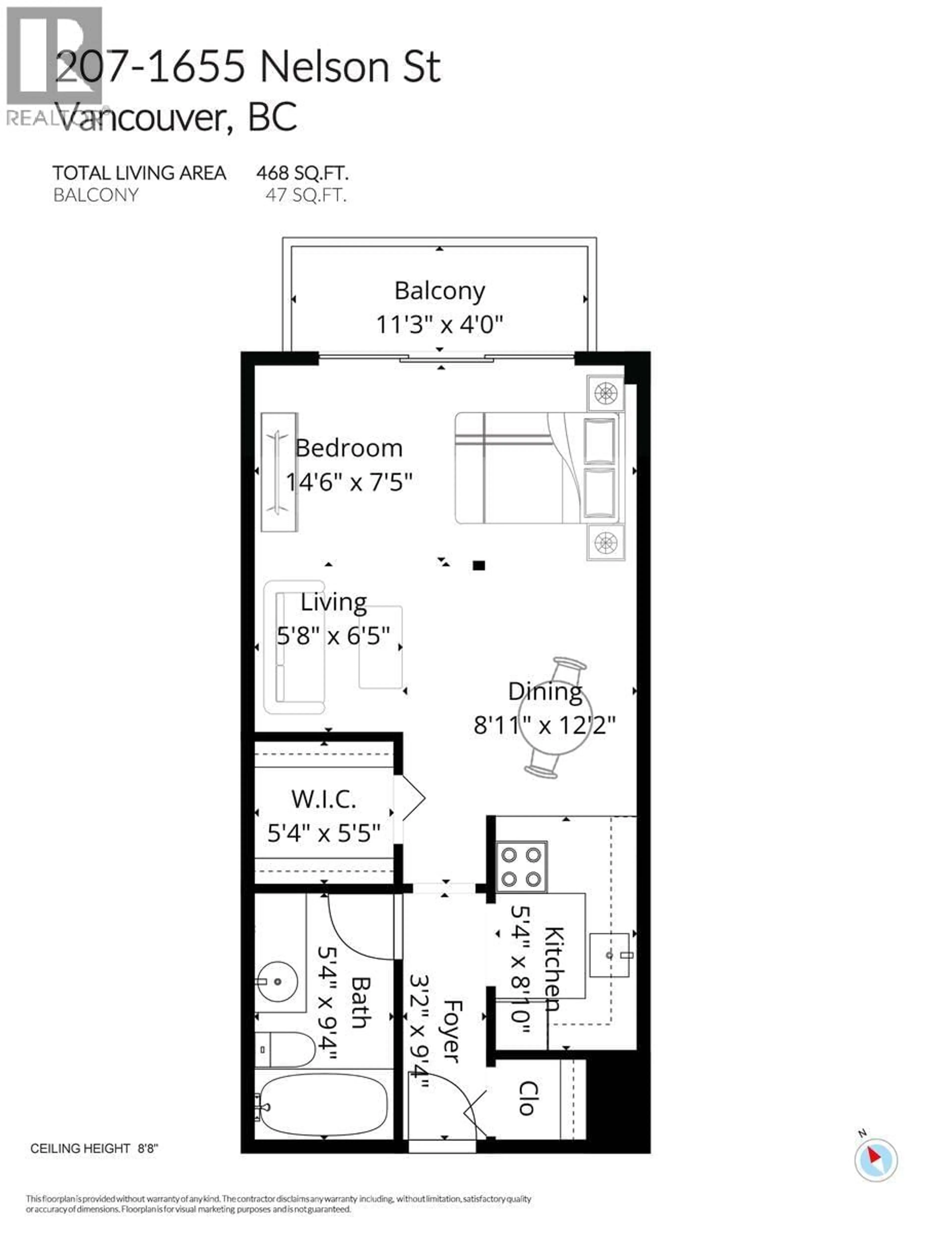 Floor plan for 207 - 1655 NELSON STREET, Vancouver British Columbia V6G1M4