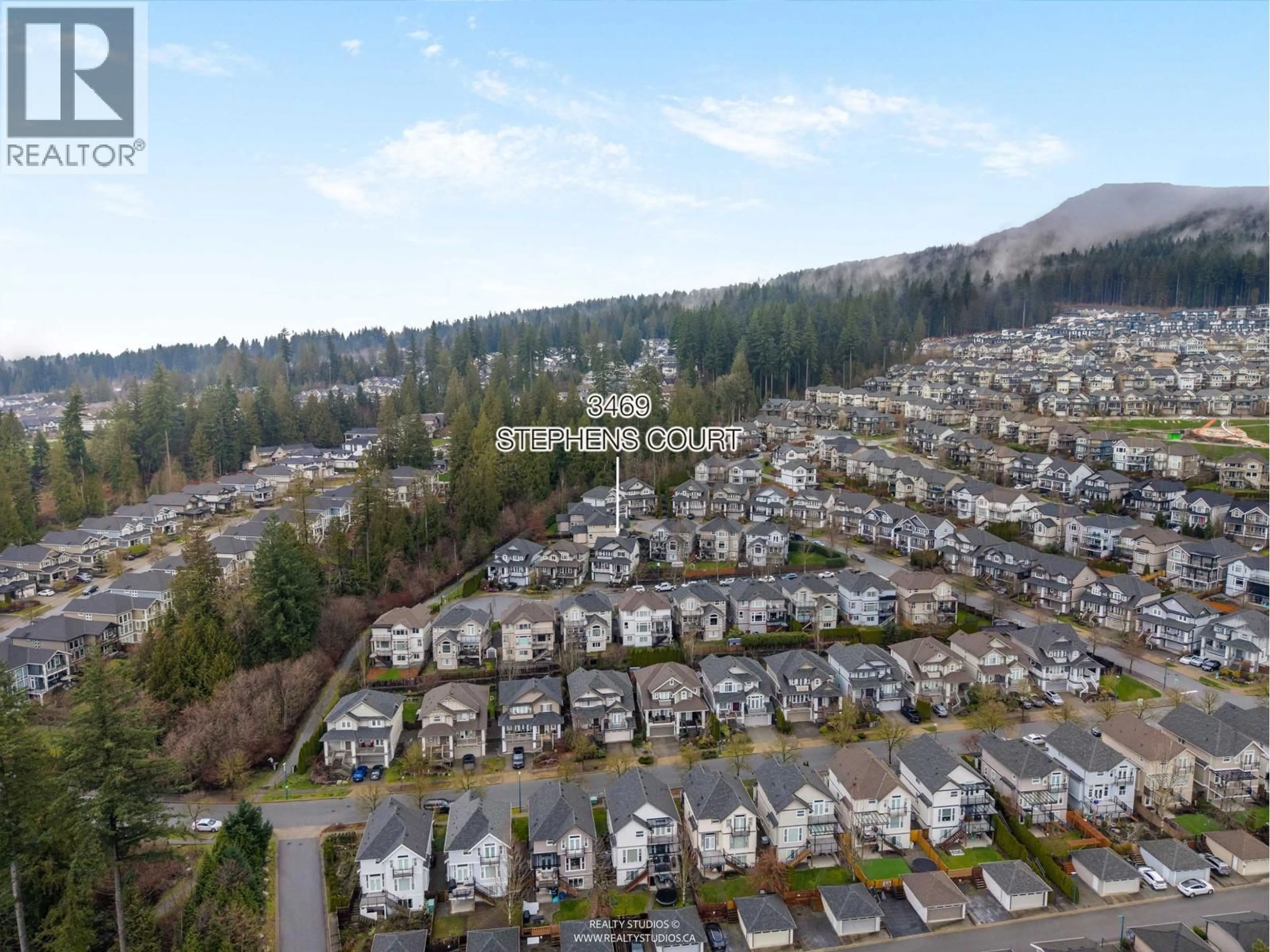 A pic from outside/outdoor area/front of a property/back of a property/a pic from drone, mountain view for 3469 STEPHENS COURT, Coquitlam British Columbia V3E0H8