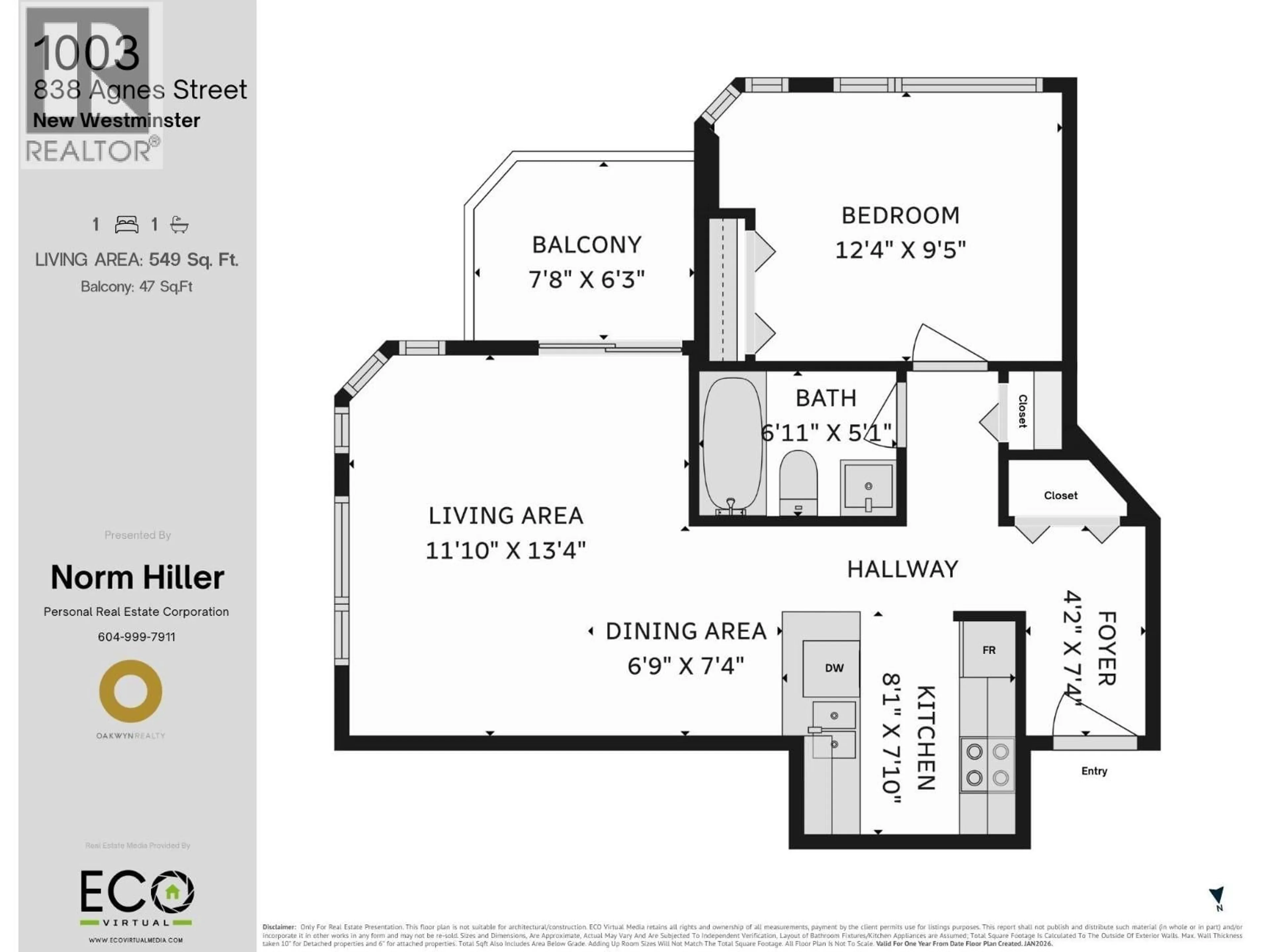 Floor plan for 1003 - 838 AGNES STREET, New Westminster British Columbia V3M6R3