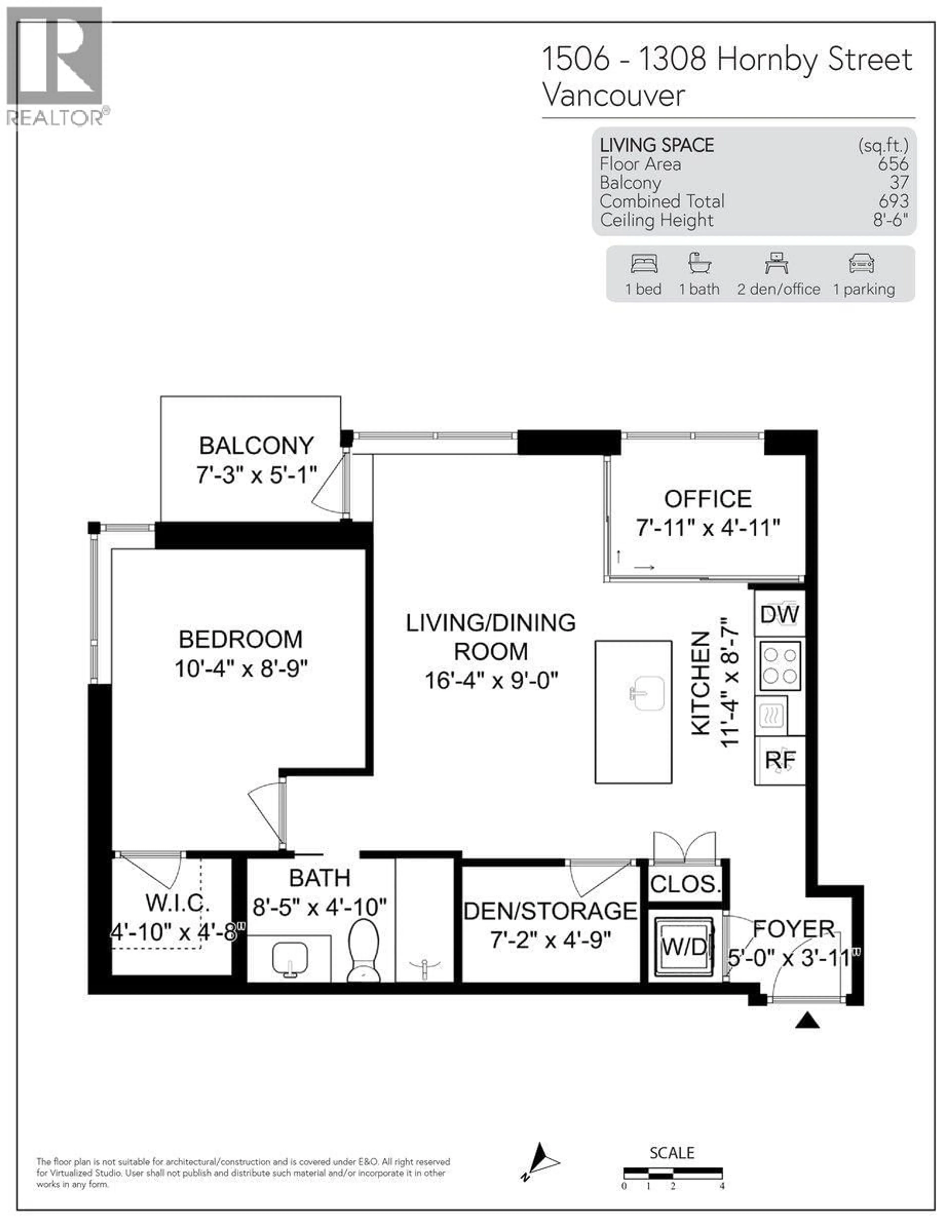 Floor plan for 1506 - 1308 HORNBY STREET, Vancouver British Columbia V6Z0C5