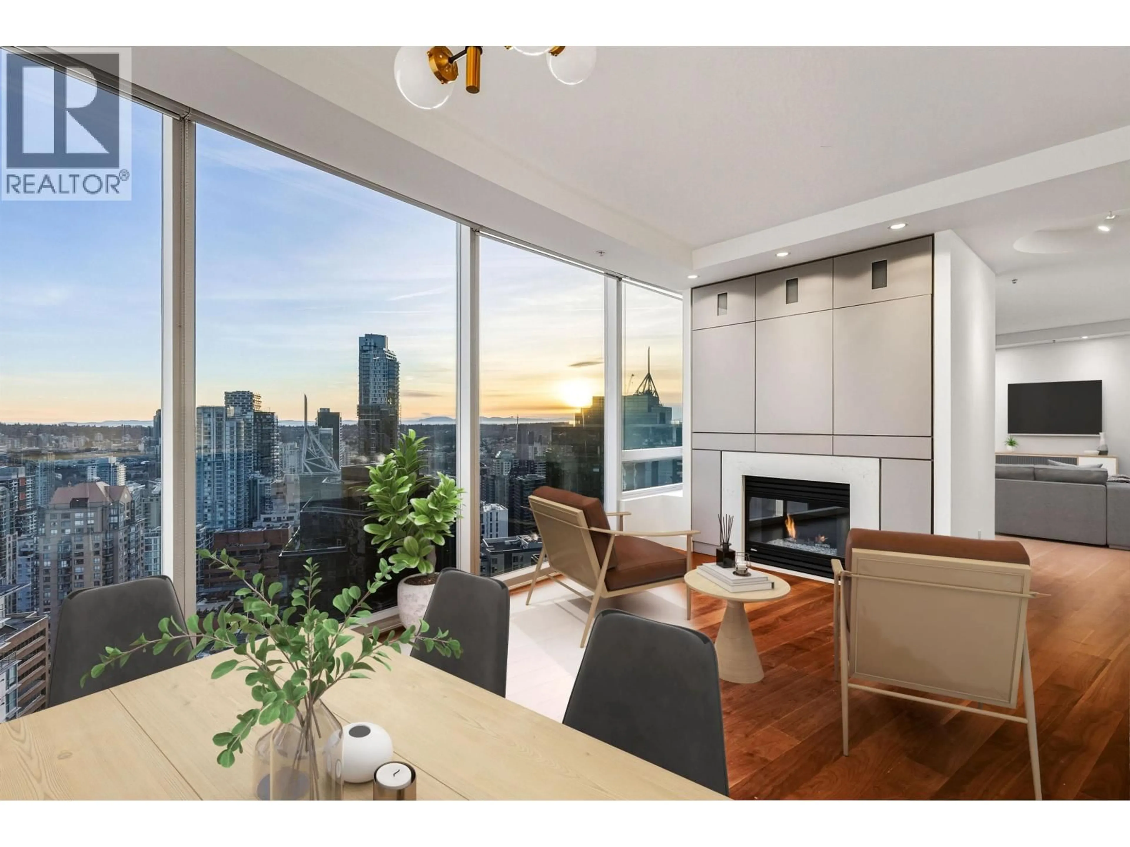 Living room with furniture, wood/laminate floor for 3404 - 938 NELSON STREET, Vancouver British Columbia V6Z3A7