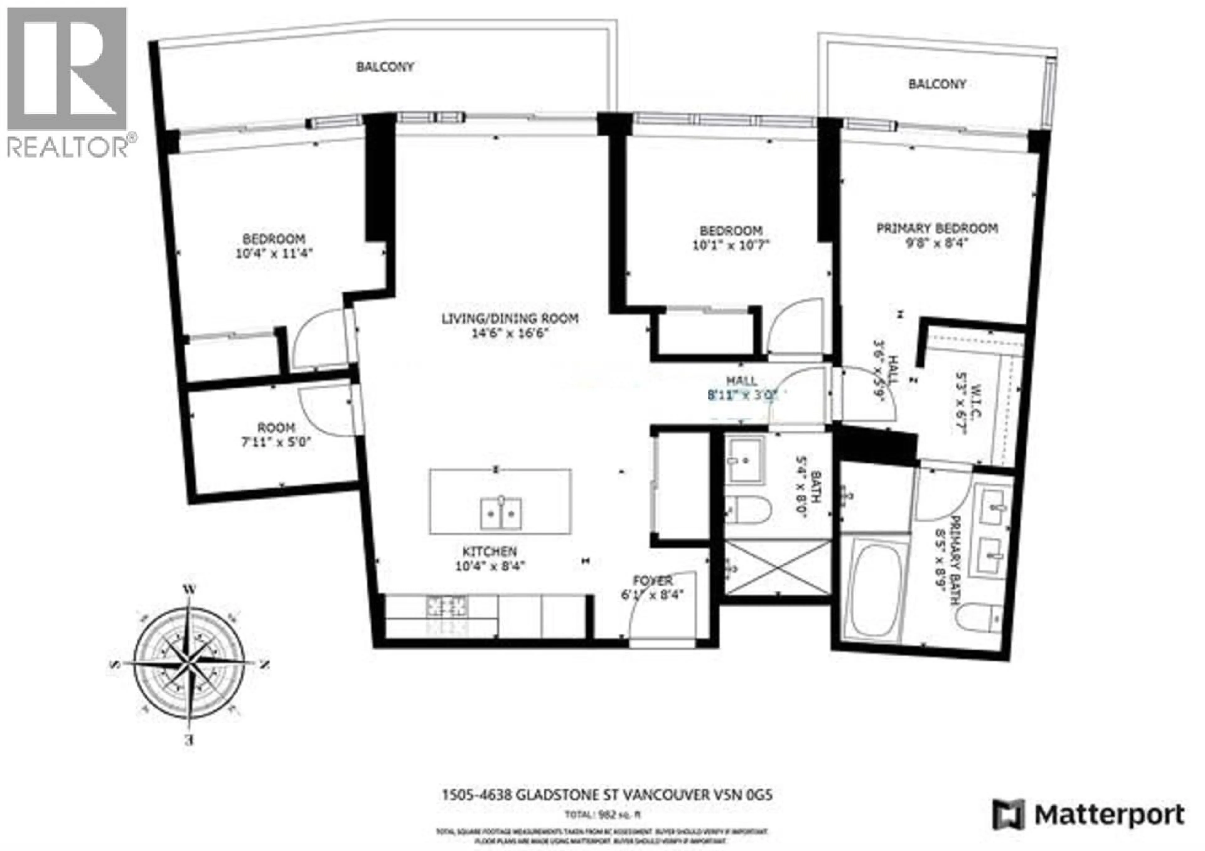 Floor plan for 1505 - 4638 GLADSTONE STREET, Vancouver British Columbia V5N0G5