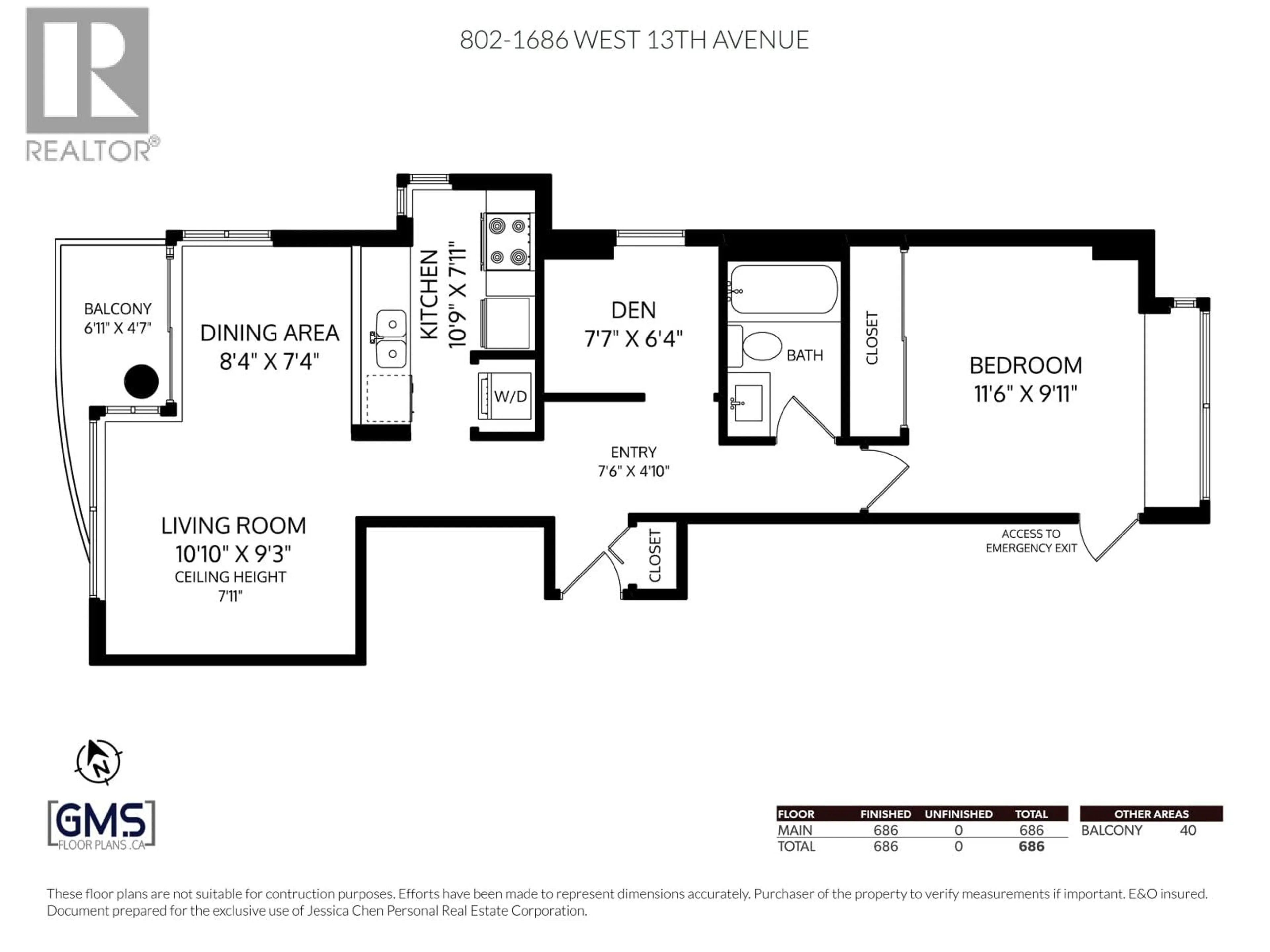 Floor plan for 802 - 1686 13TH AVENUE, Vancouver British Columbia V6J2G6