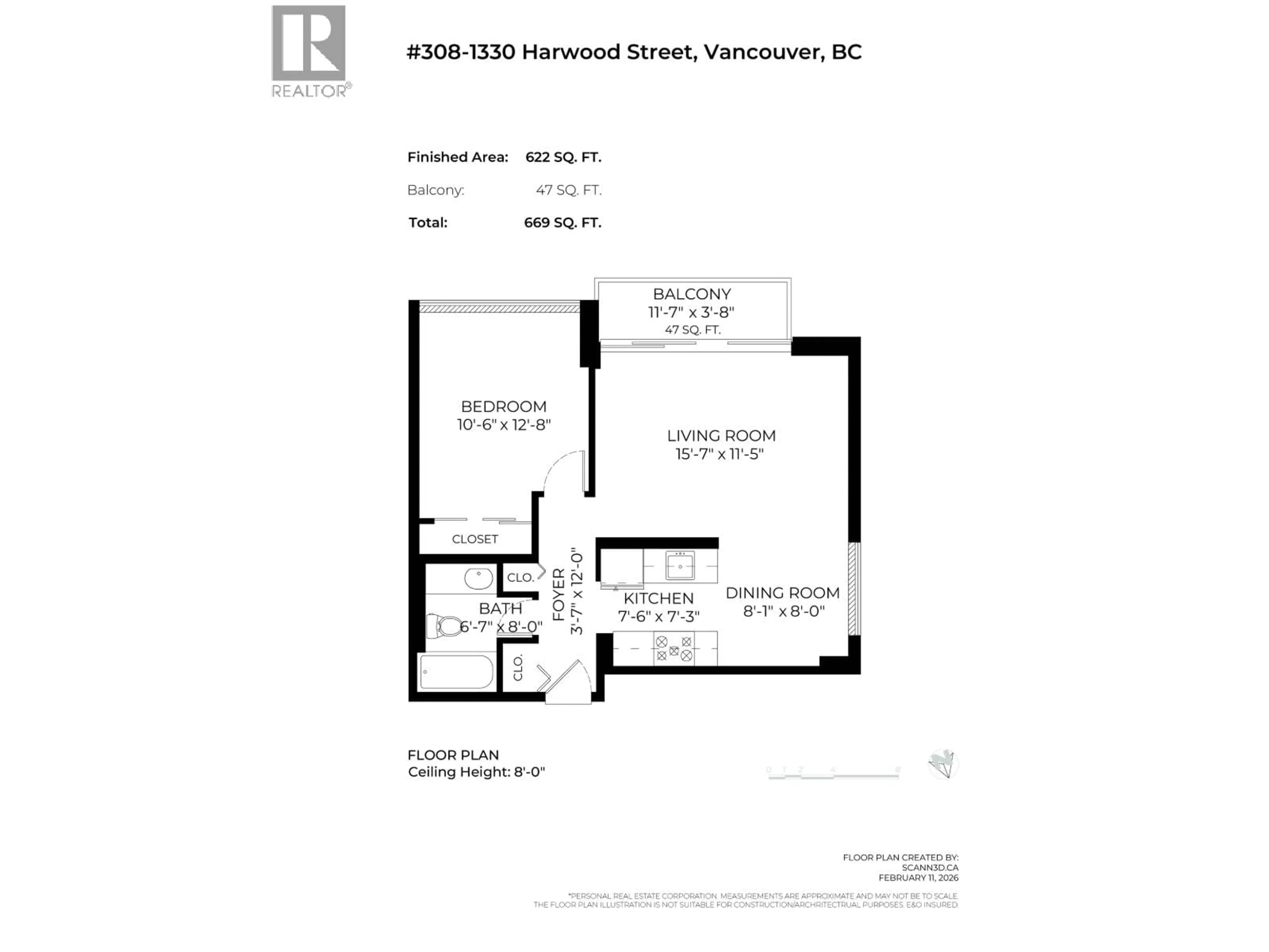 Floor plan for 308 - 1330 HARWOOD STREET, Vancouver British Columbia V6E1S8