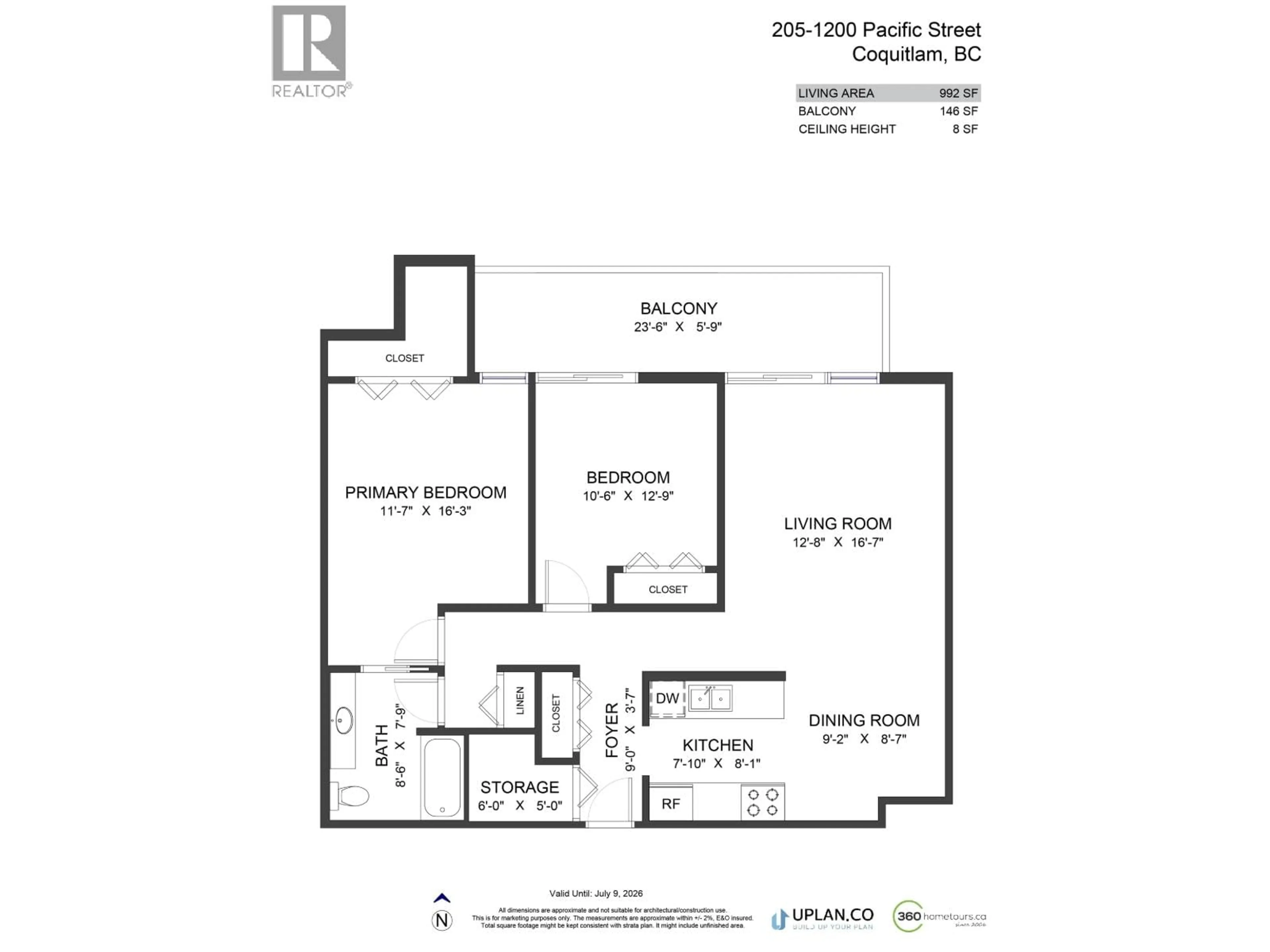 Floor plan for 205 - 1200 PACIFIC STREET, Coquitlam British Columbia V3B6K2