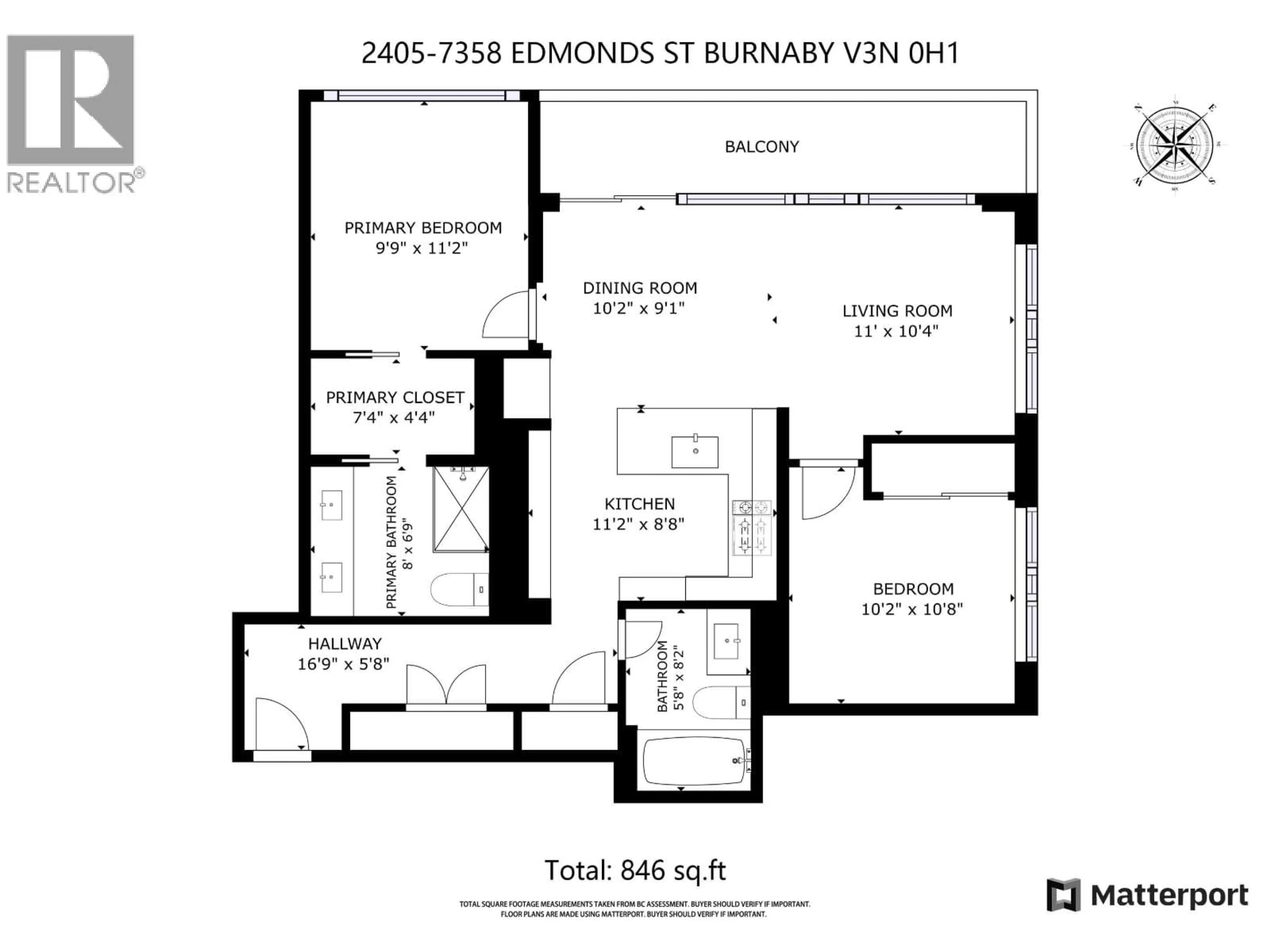 Floor plan for 2405 - 7358 EDMONDS STREET, Burnaby British Columbia V3N0H1