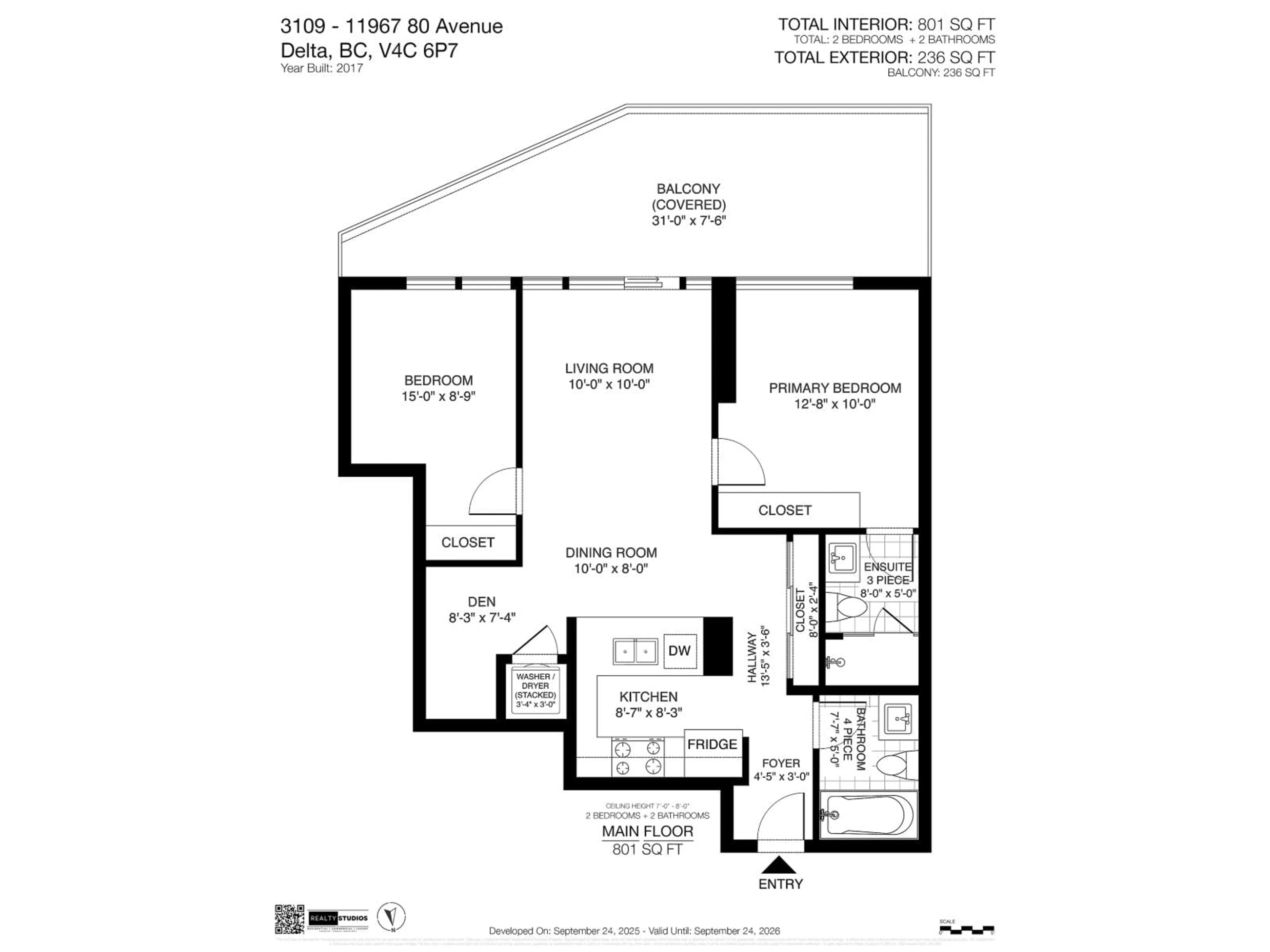 Floor plan for 3109 - 11967 80 AVENUE, Delta British Columbia V4C0E2