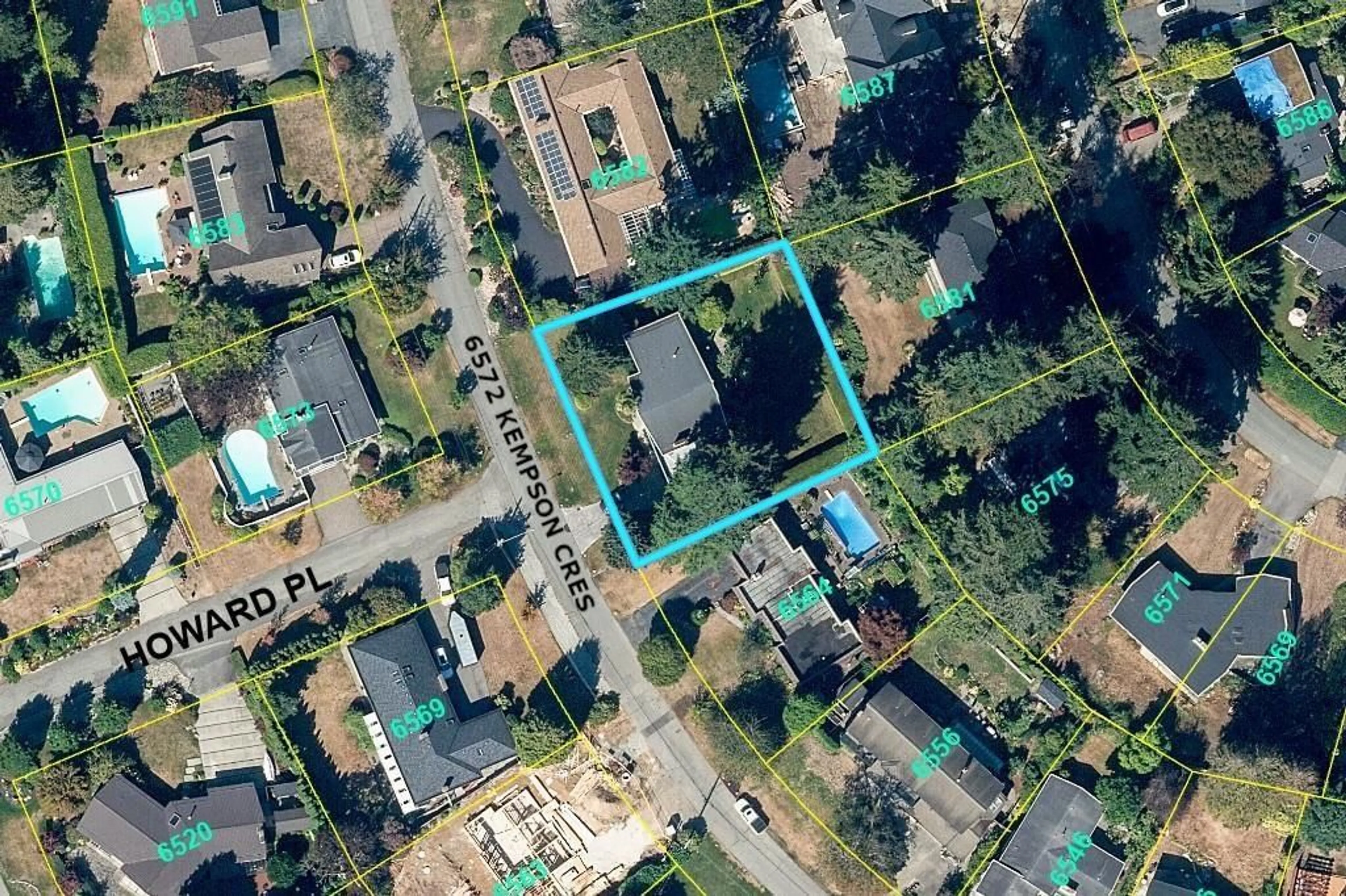 A pic from outside/outdoor area/front of a property/back of a property/a pic from drone, street for 6572 KEMPSON CRESCENT, Delta British Columbia V4E1R5