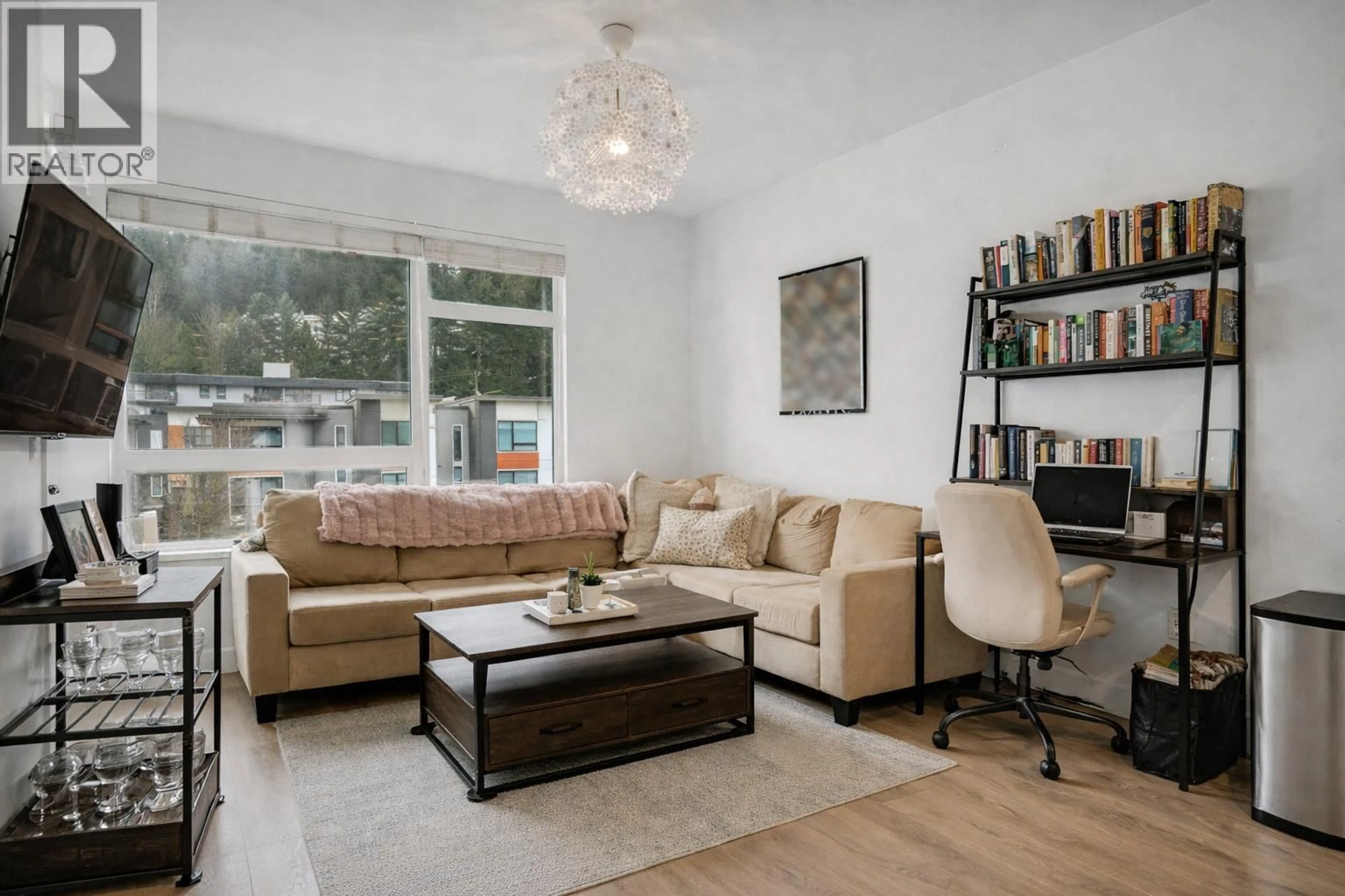 Living room with furniture, wood/laminate floor for 310 - 3018 ST GEORGE STREET, Port Moody British Columbia V3H2H7