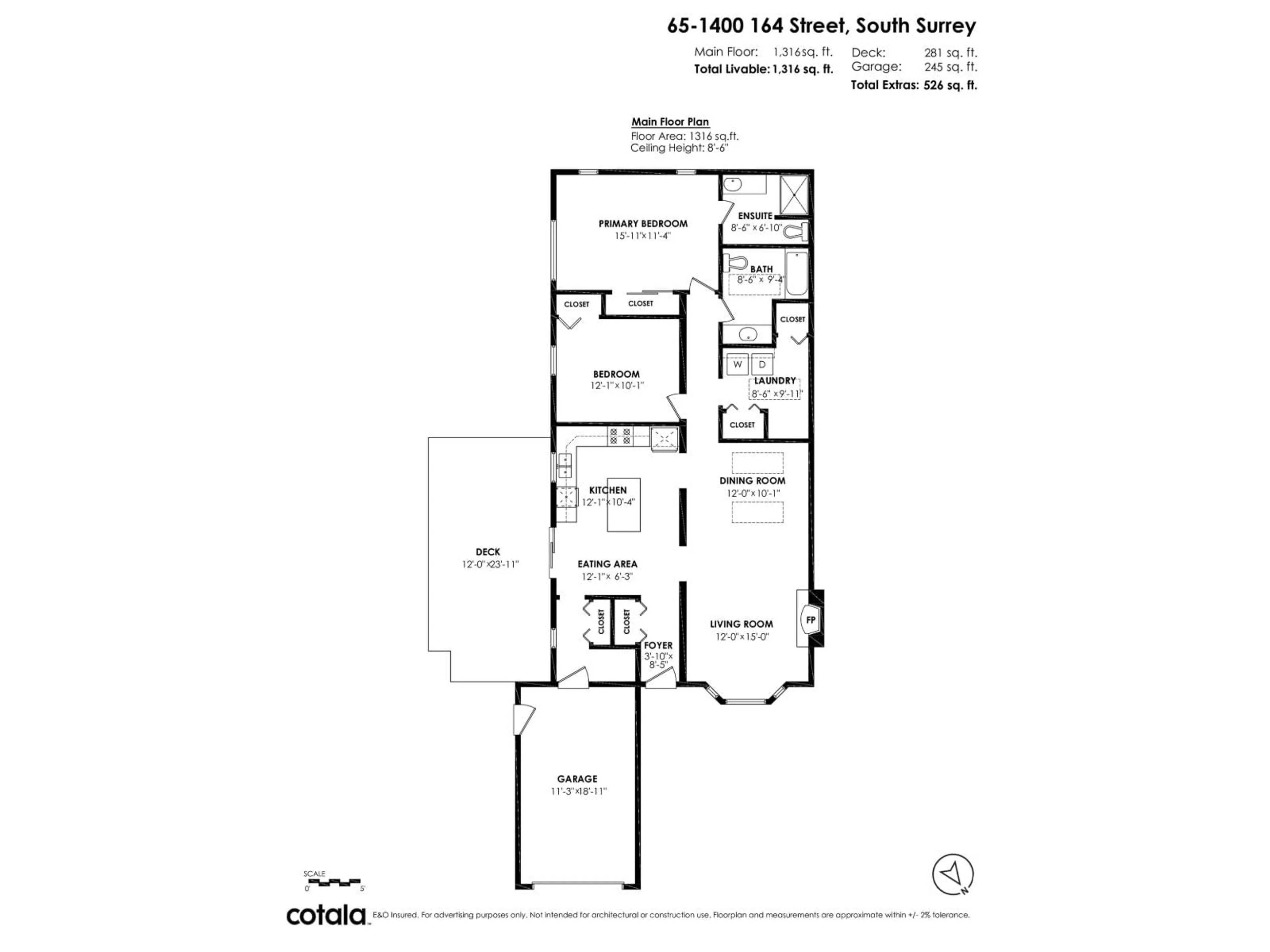 Floor plan for 65 - 1400 164 STREET, Surrey British Columbia V4A8V8