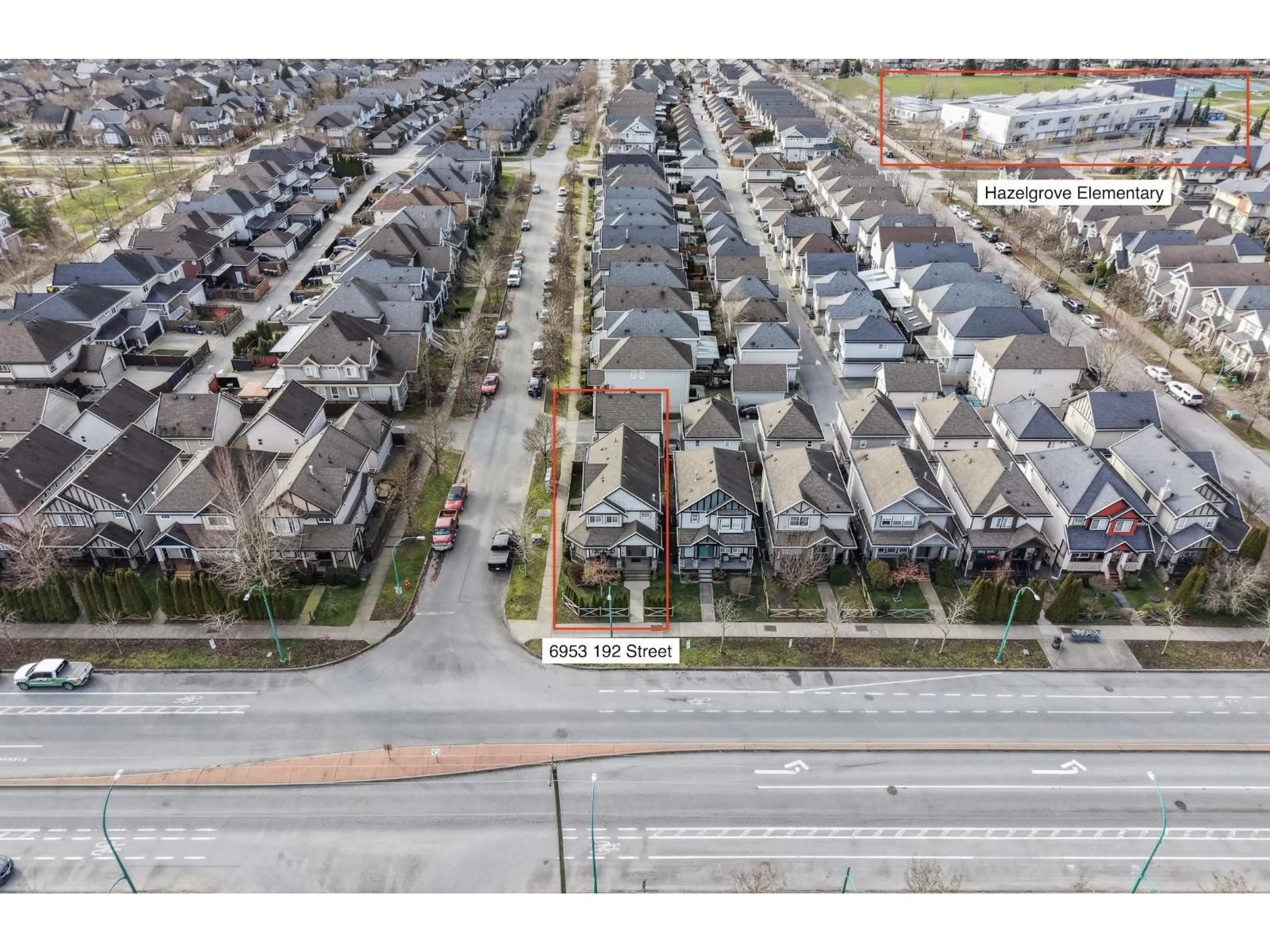 A pic from outside/outdoor area/front of a property/back of a property/a pic from drone, street for 6953 192 STREET, Surrey British Columbia V4N5W6