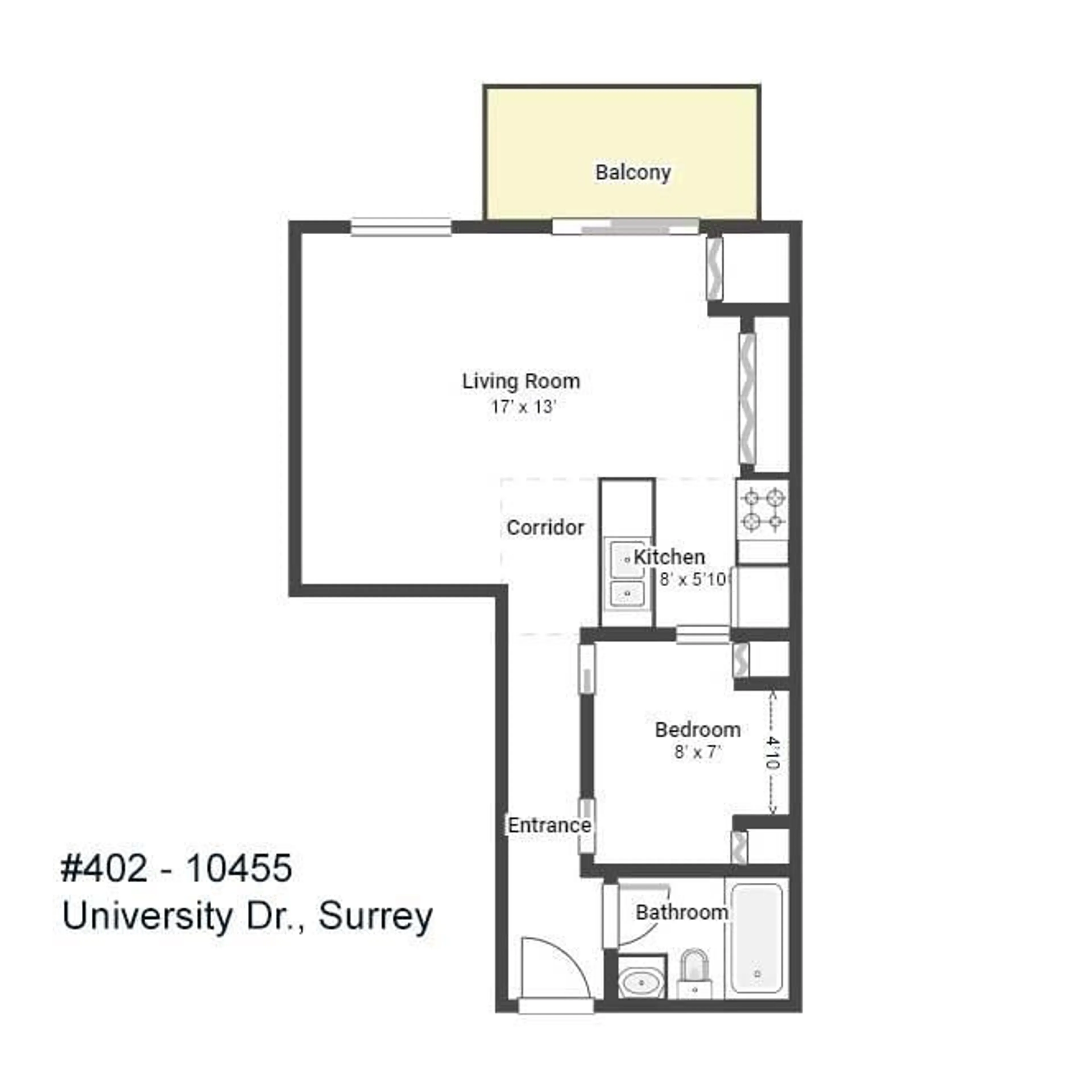 Floor plan for 402 - 10455 UNIVERSITY DRIVE, Surrey British Columbia V3T0A5