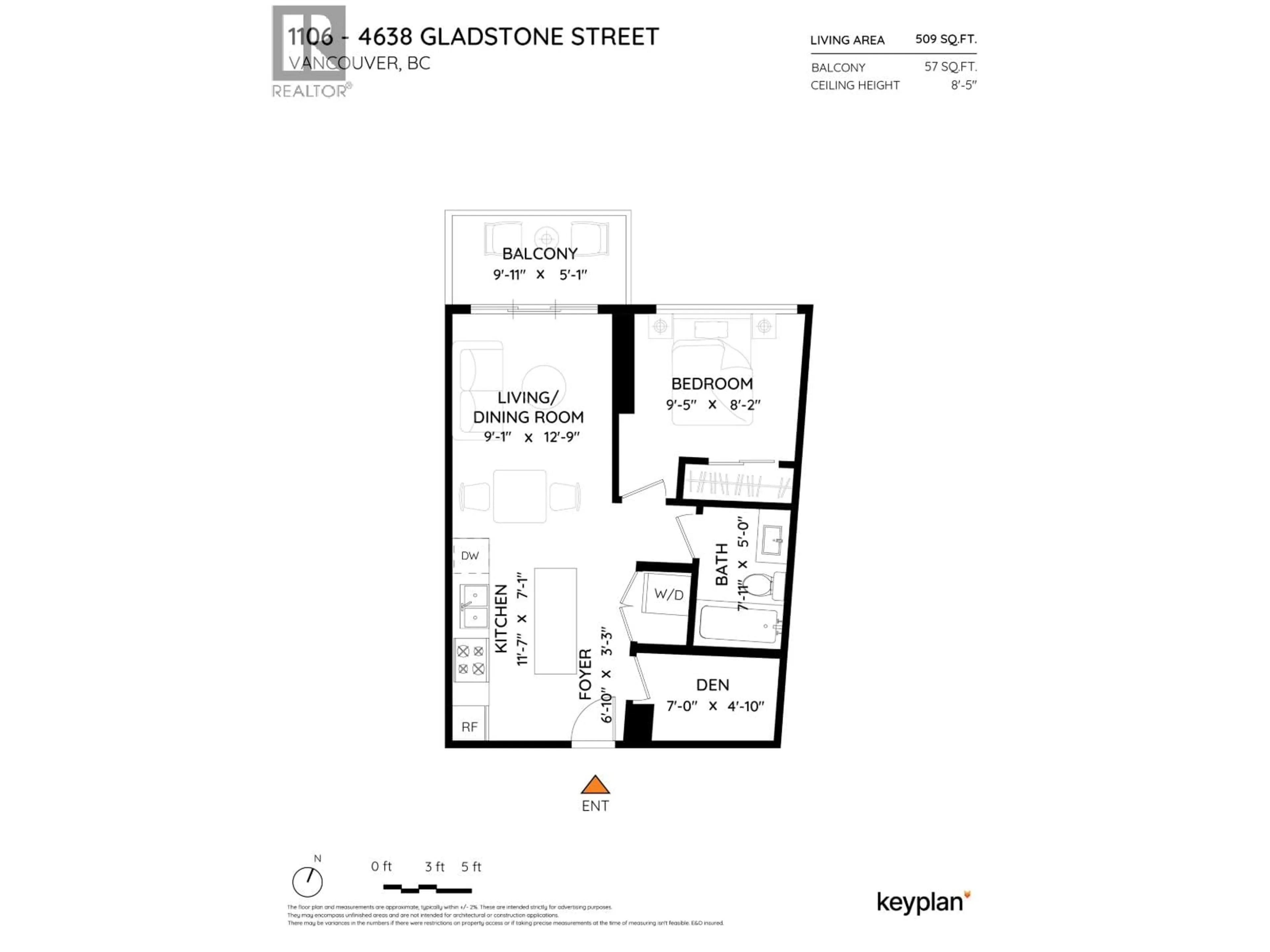 Floor plan for 1106 - 4638 GLADSTONE STREET, Vancouver British Columbia V5N0G5