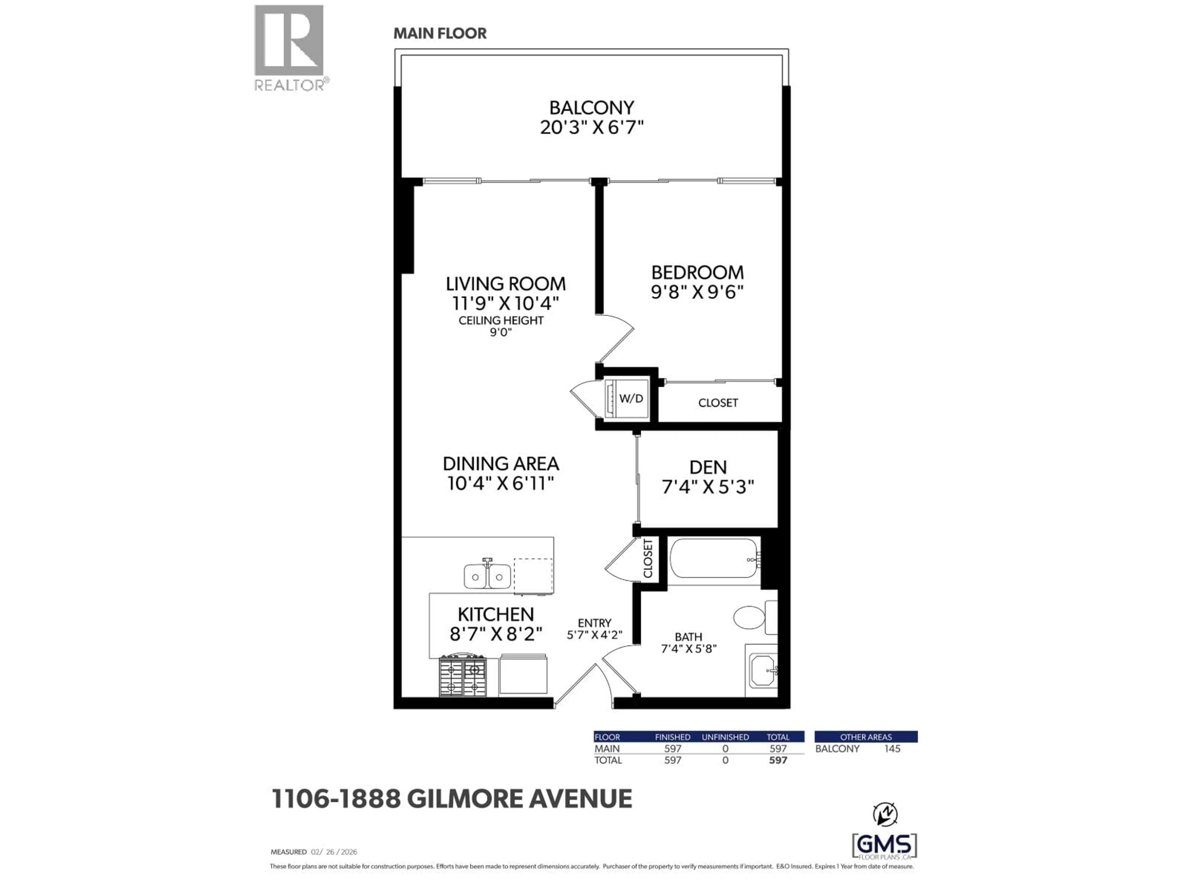 Floor plan for 1106 - 1888 GILMORE AVENUE, Burnaby British Columbia V5C0L2