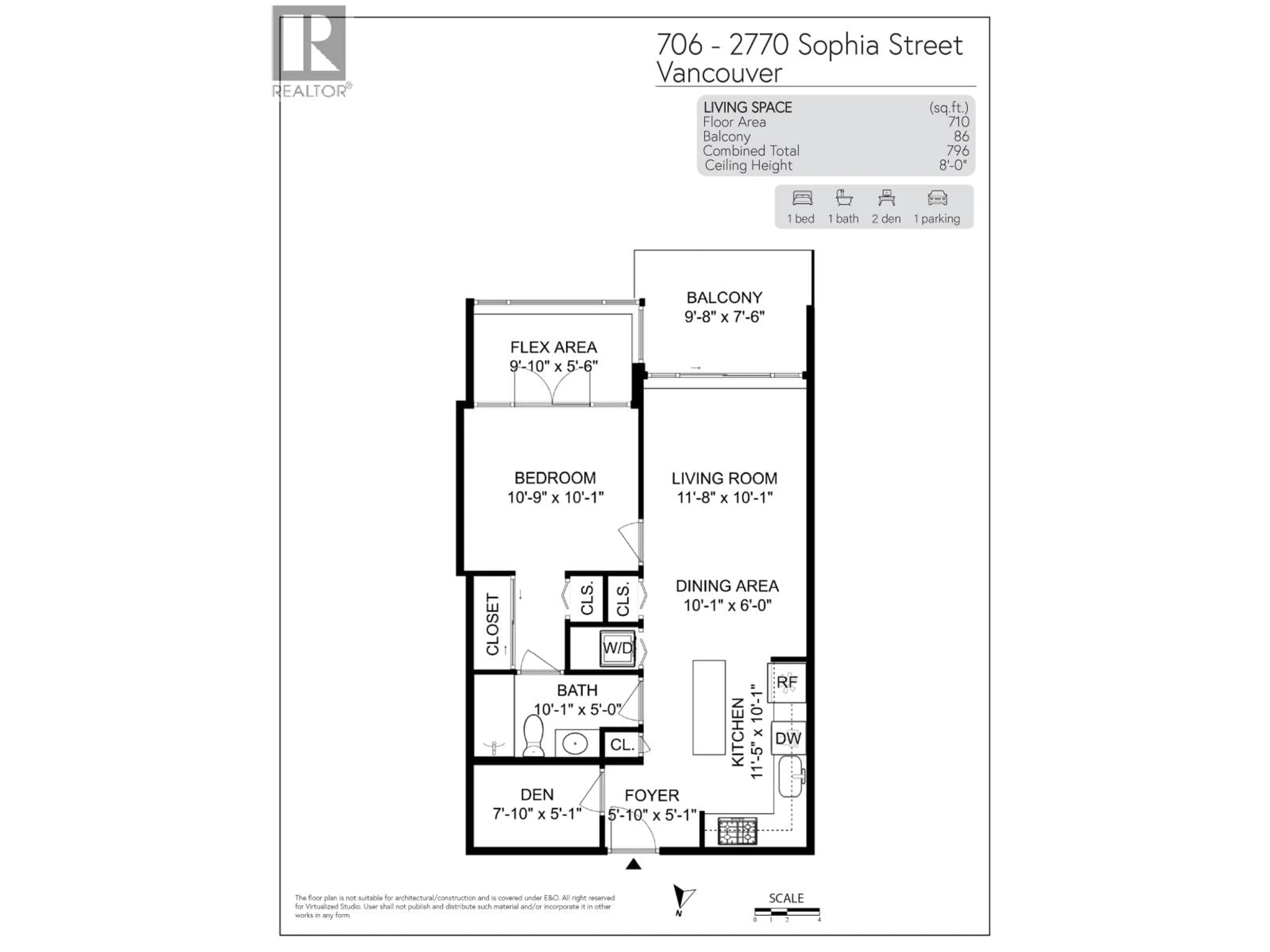 Floor plan for 706 - 2770 SOPHIA STREET, Vancouver British Columbia V5T0A4