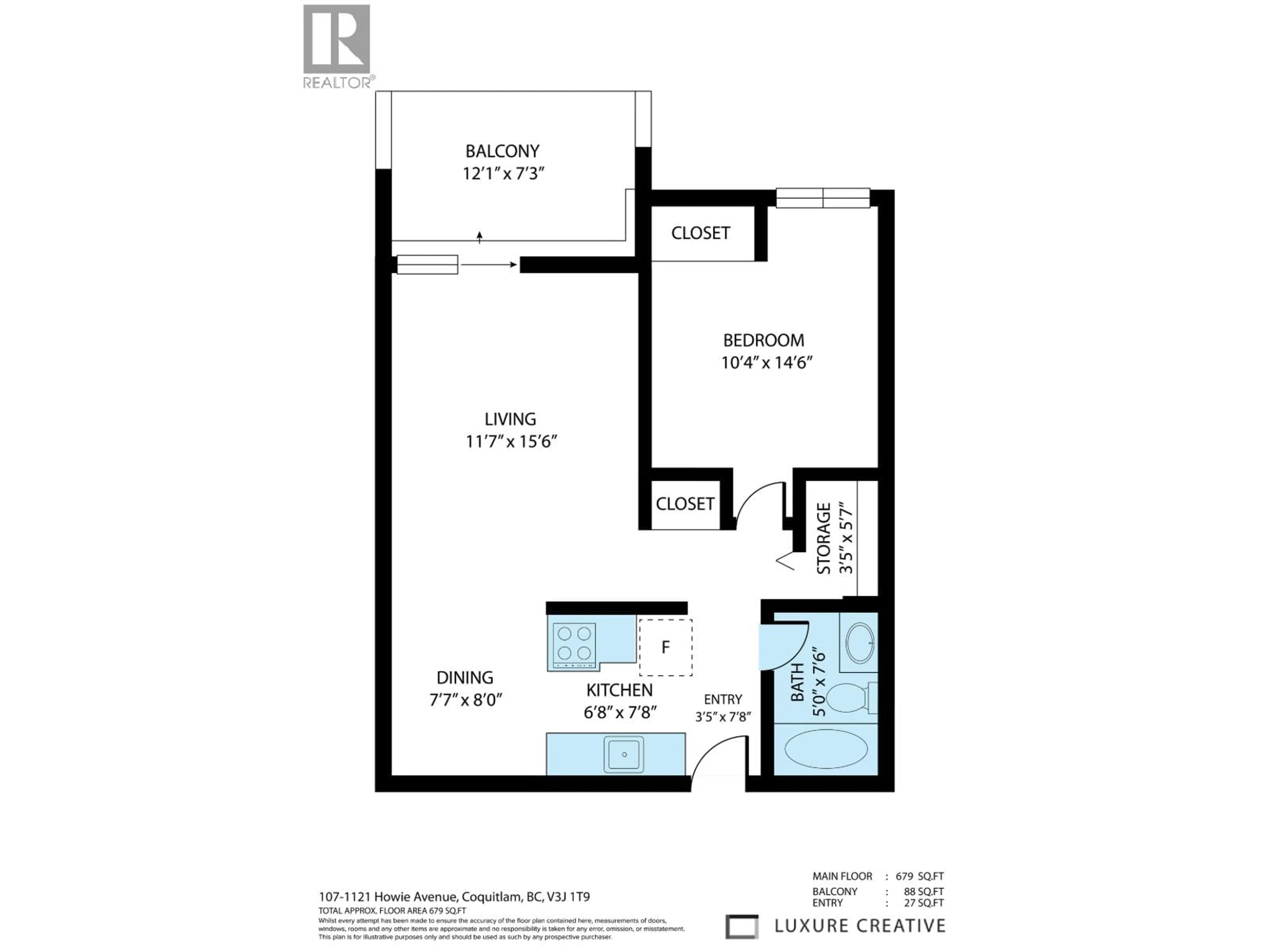 Floor plan for 107 - 1121 HOWIE AVENUE, Coquitlam British Columbia V3J1T9