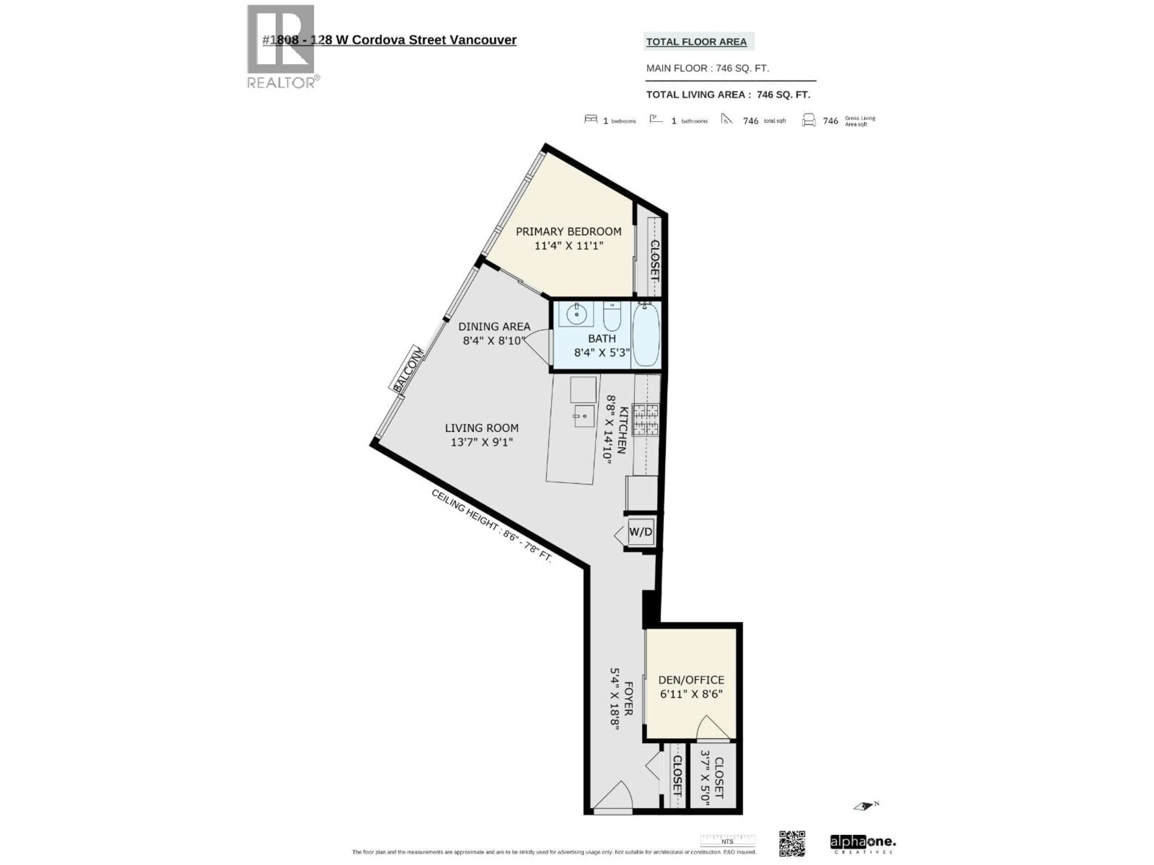 Floor plan for 1808 - 128 CORDOVA STREET, Vancouver British Columbia V6B0E6