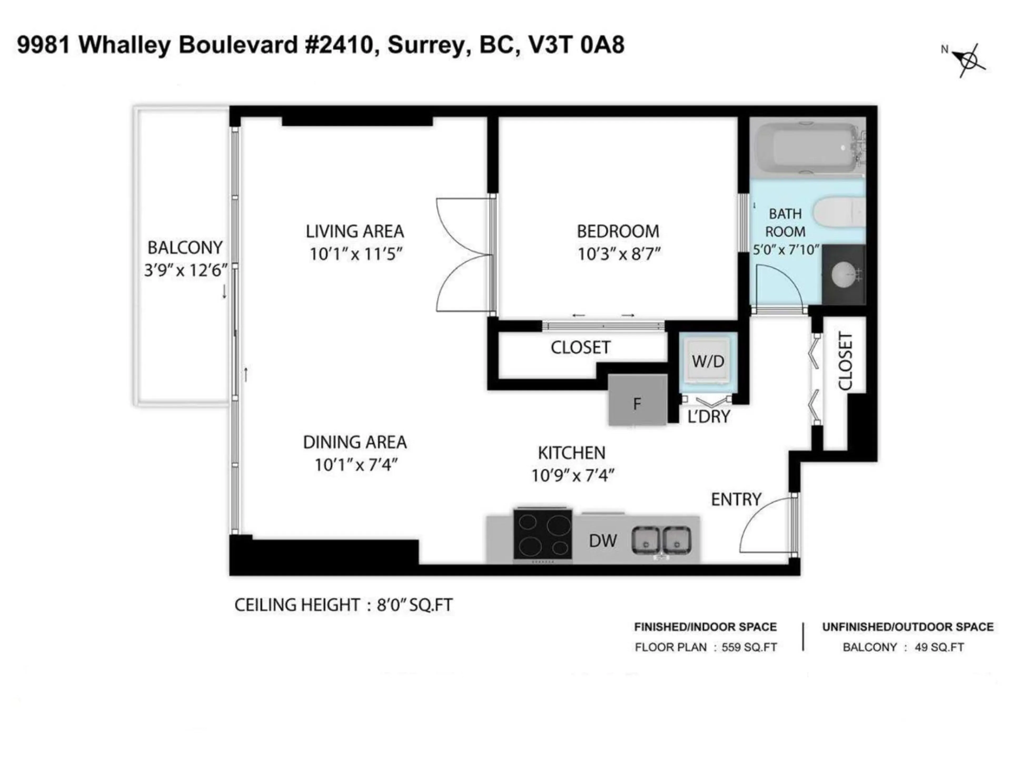 Floor plan for 2410 - 9981 WHALLEY BOULEVARD, Surrey British Columbia V3T0G6