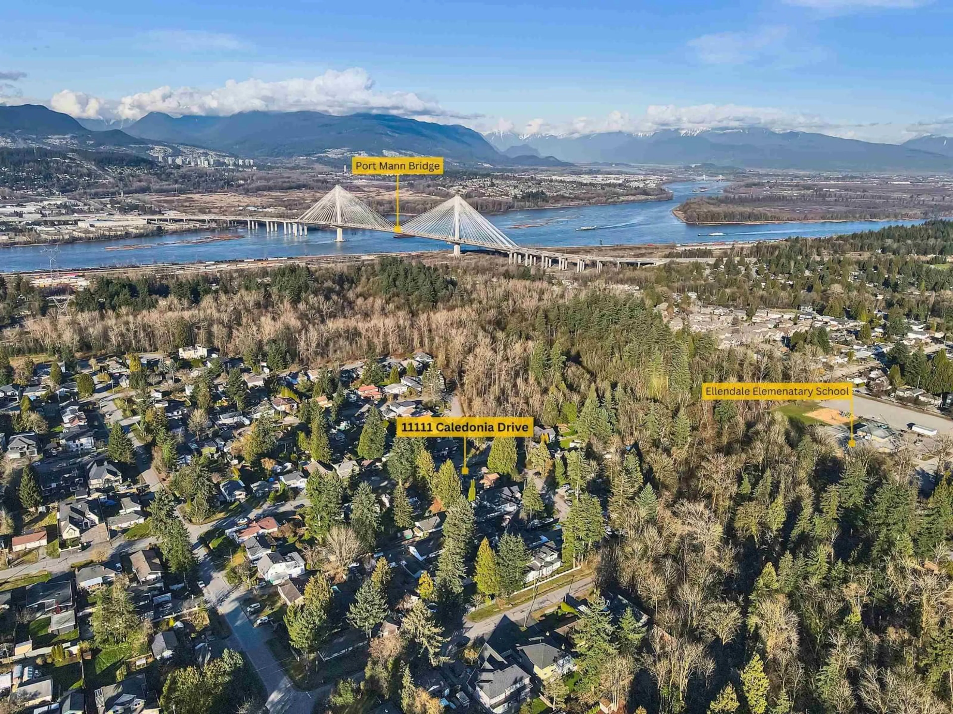 A pic from outside/outdoor area/front of a property/back of a property/a pic from drone, water/lake/river/ocean view for 11111 CALEDONIA DRIVE, Surrey British Columbia V3R3N4