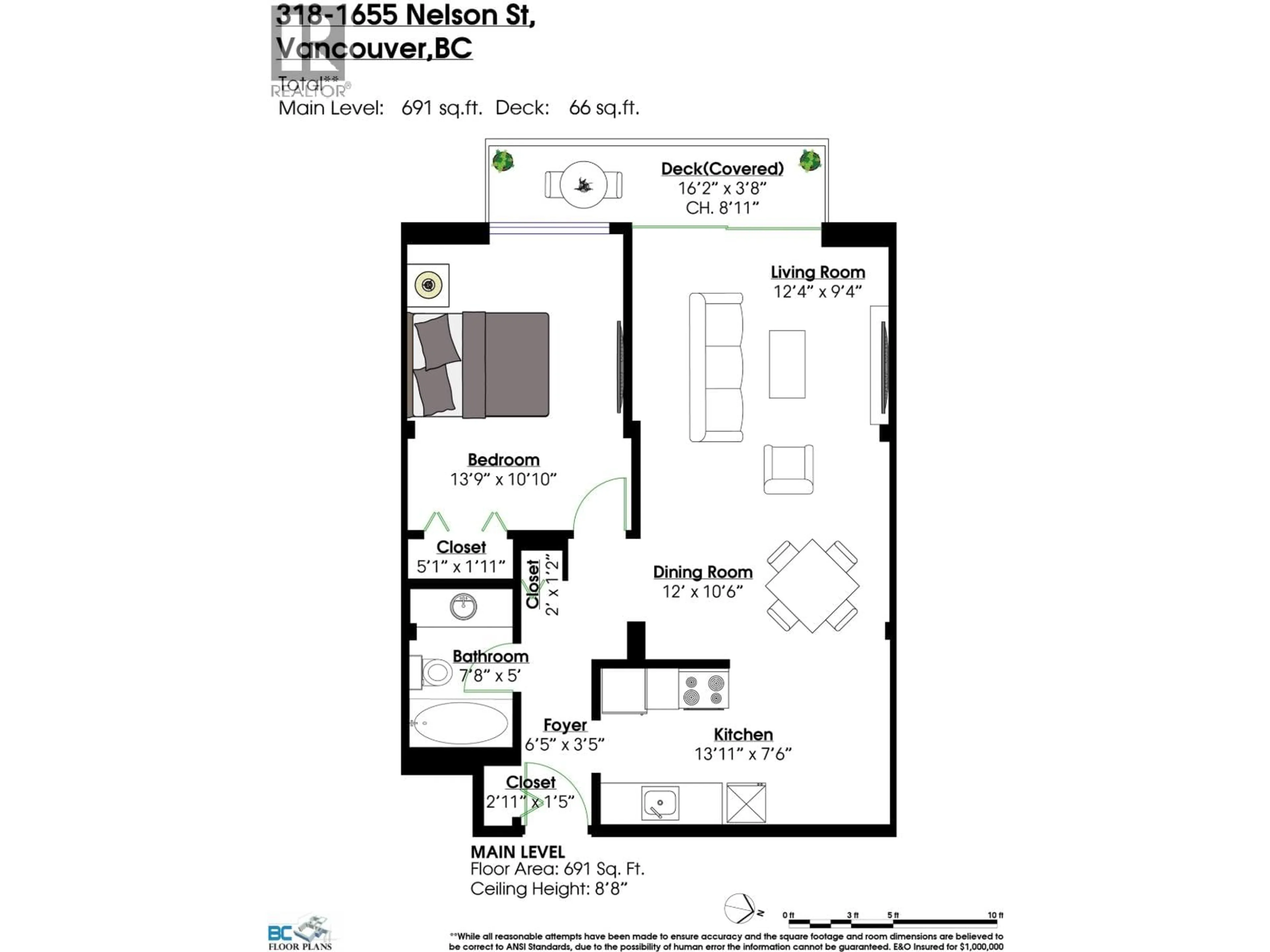 Floor plan for 318 - 1655 NELSON STREET, Vancouver British Columbia V6G1M4