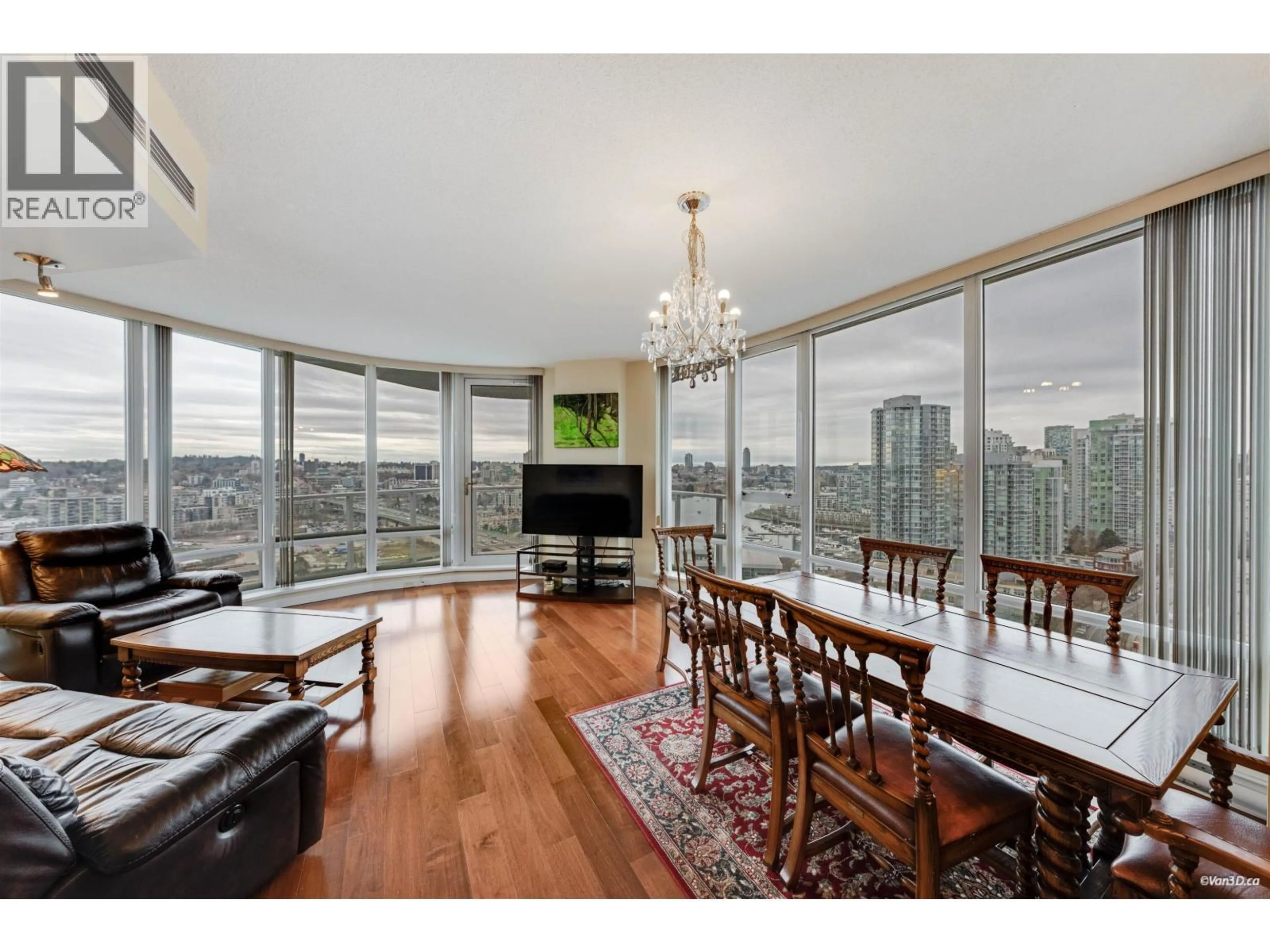 Dining room, wood/laminate floor for 2705 - 918 COOPERAGE WAY, Vancouver British Columbia V6B0A7