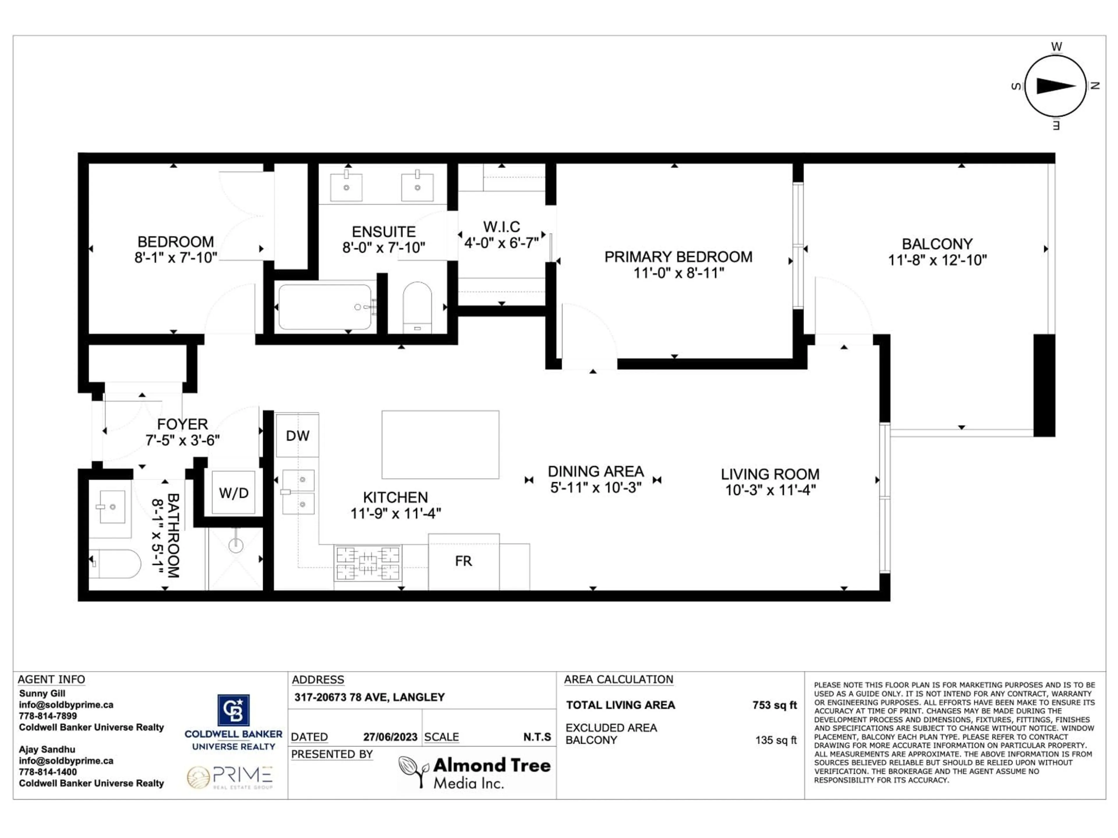 Floor plan for 317 - 20673 78 AVENUE, Langley British Columbia V2Y3K1