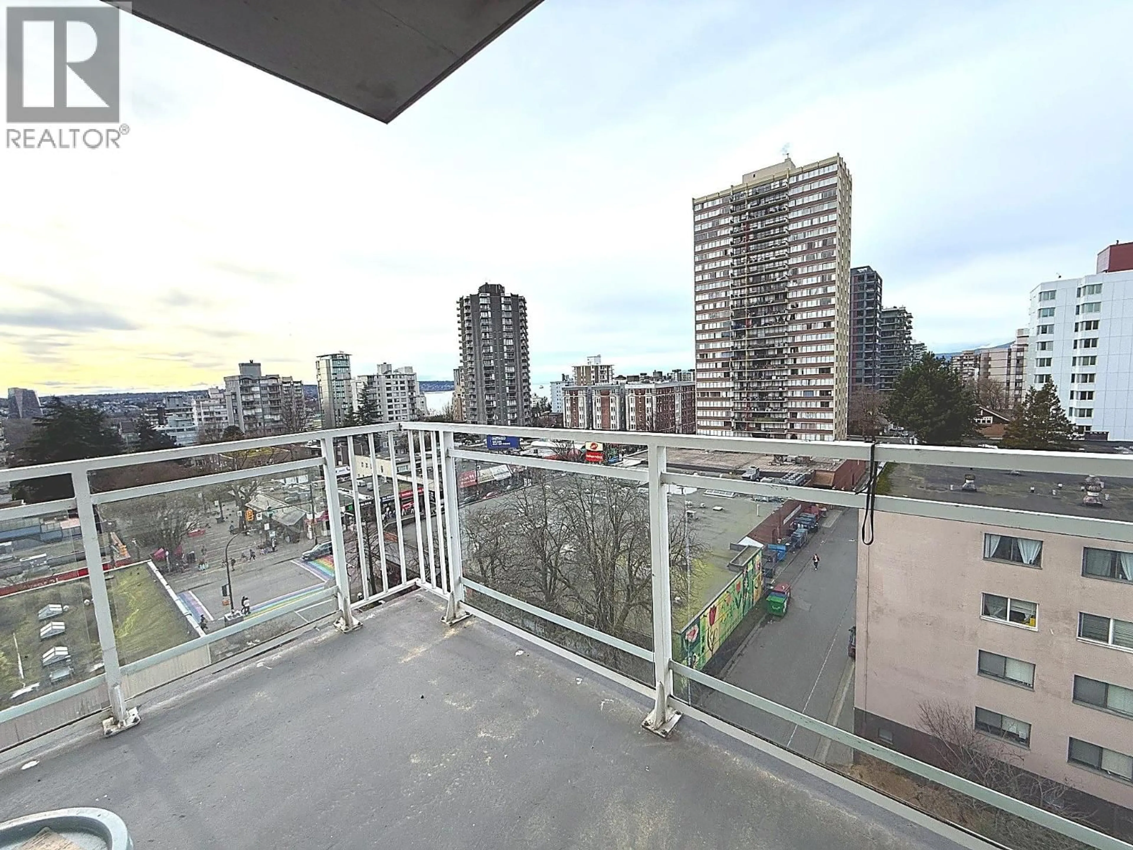 Balcony in the apartment, city buildings view from balcony for 802 - 1150 BUTE STREET, Vancouver British Columbia V6E1Z6