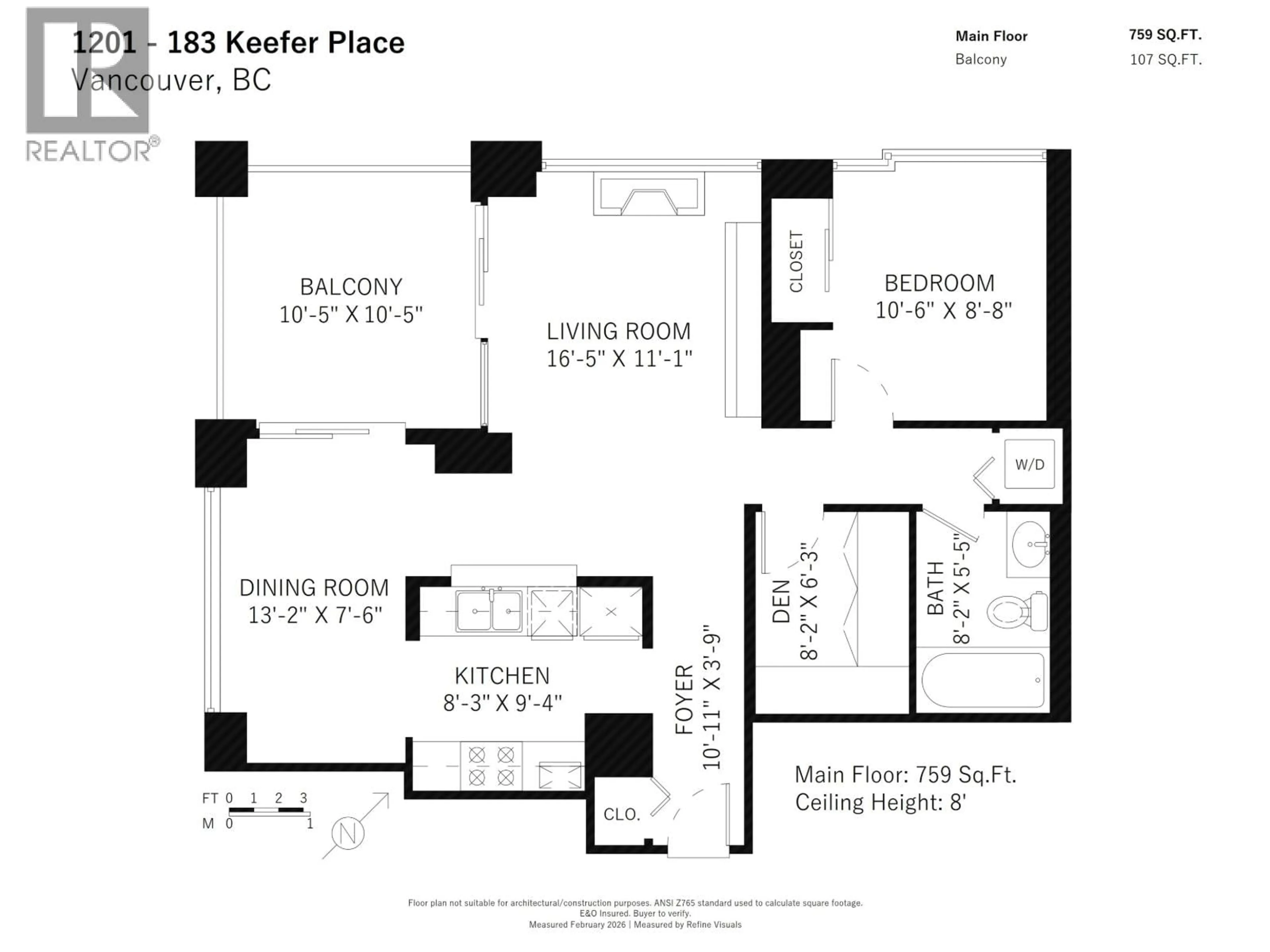 Floor plan for 1201 - 183 KEEFER PLACE, Vancouver British Columbia V6B6B9