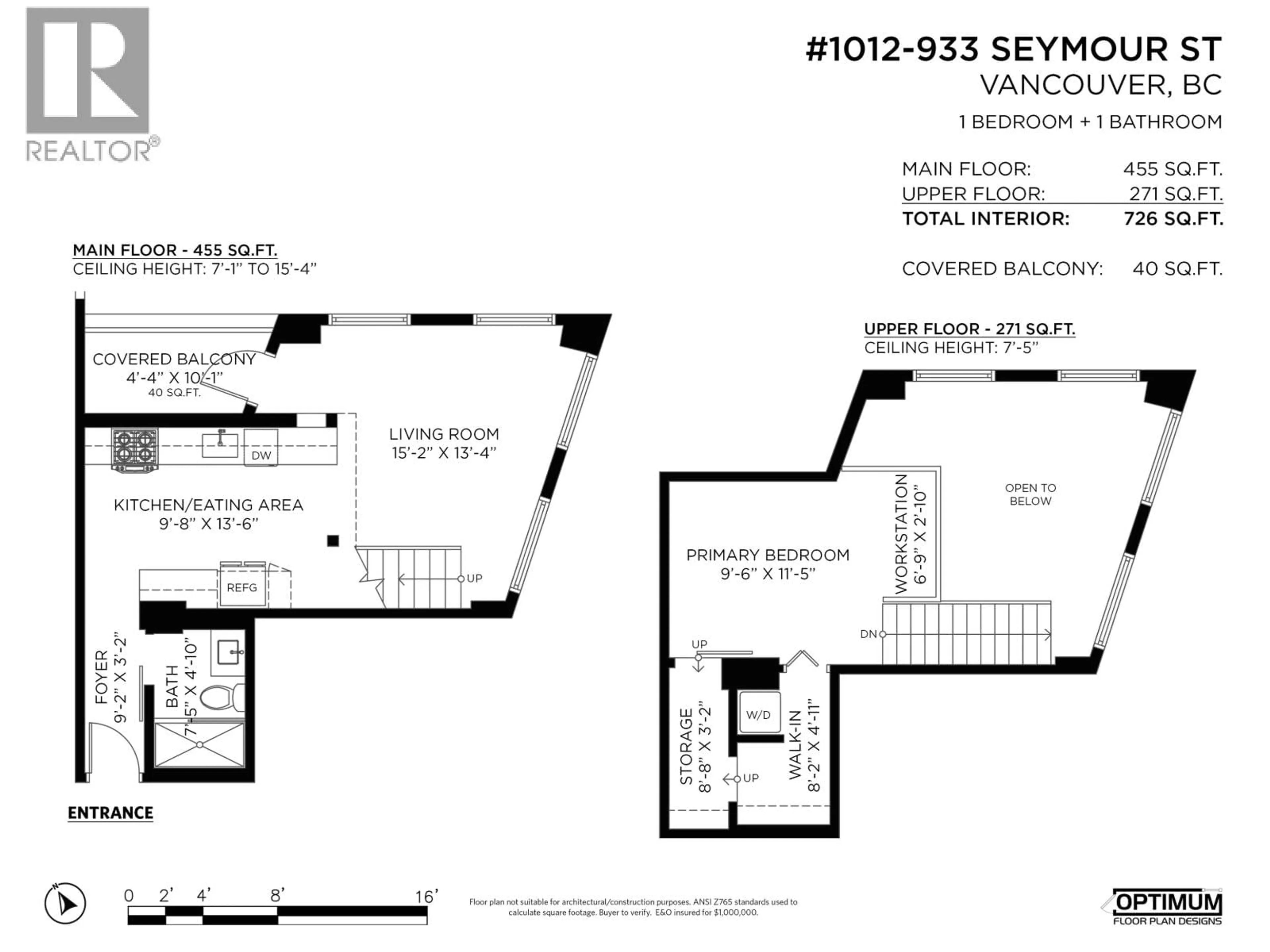 Floor plan for 1012 - 933 SEYMOUR STREET, Vancouver British Columbia V6B6L6