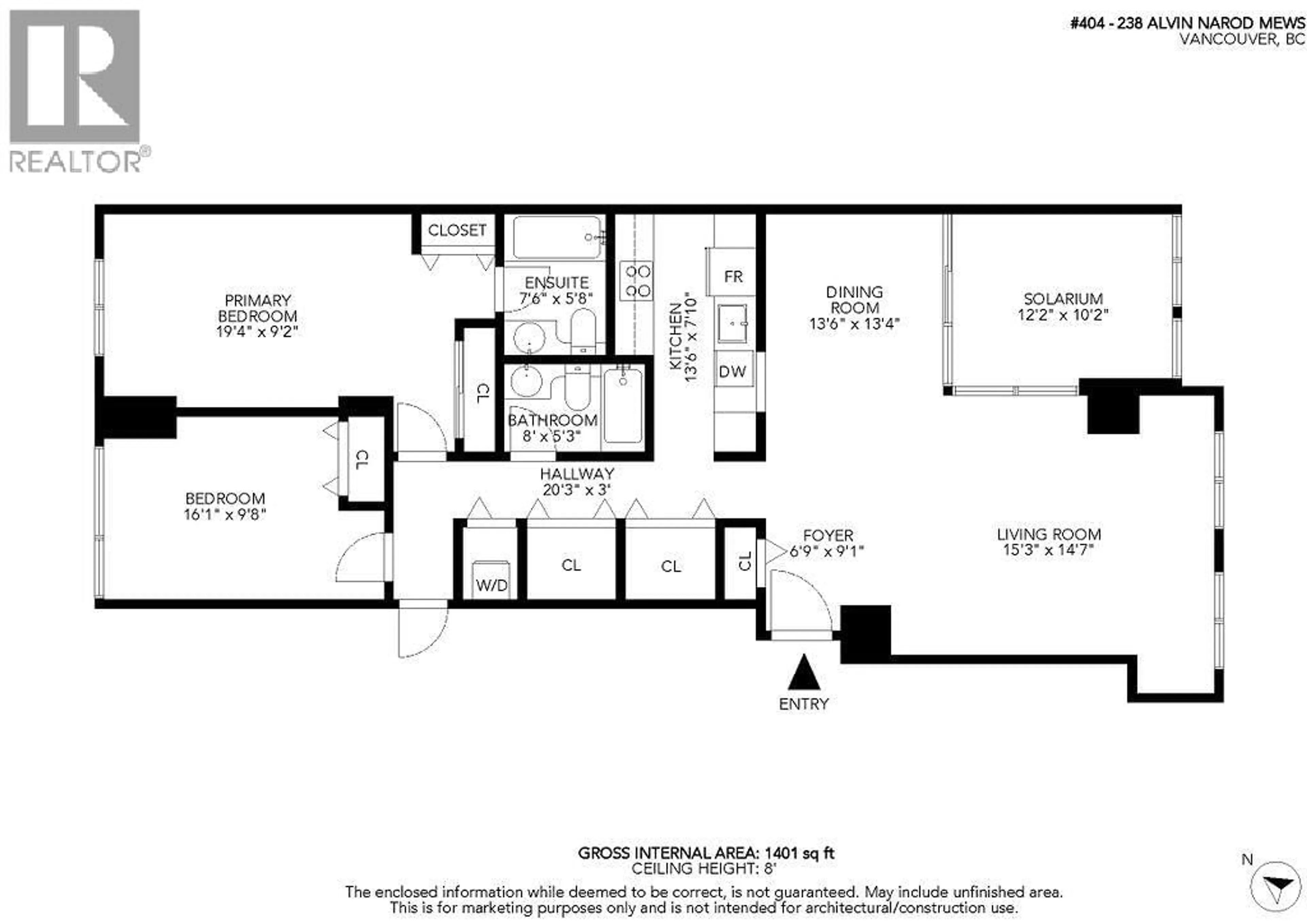 Floor plan for 404 - 238 ALVIN NAROD MEWS, Vancouver British Columbia V6B5Z3