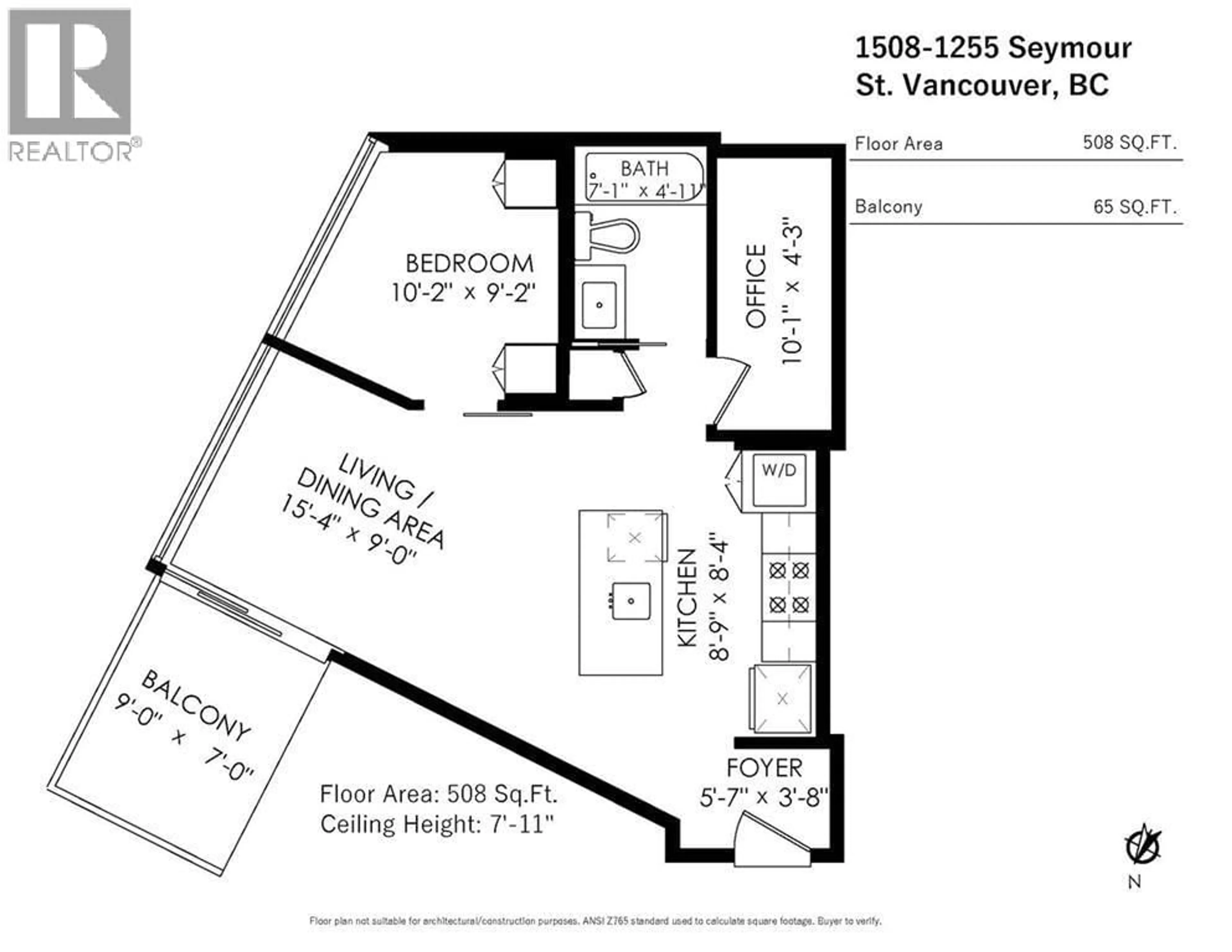 Floor plan for 1508 - 1255 SEYMOUR STREET, Vancouver British Columbia V6B0H1