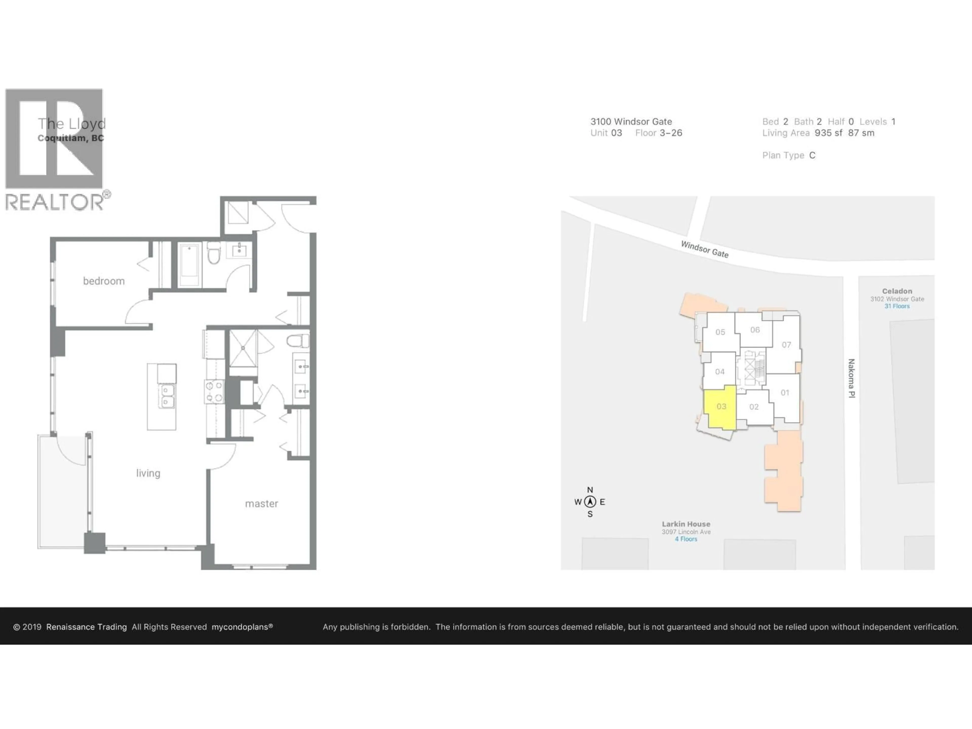Floor plan for 403 - 3100 WINDSOR GATE, Coquitlam British Columbia V3B0P3