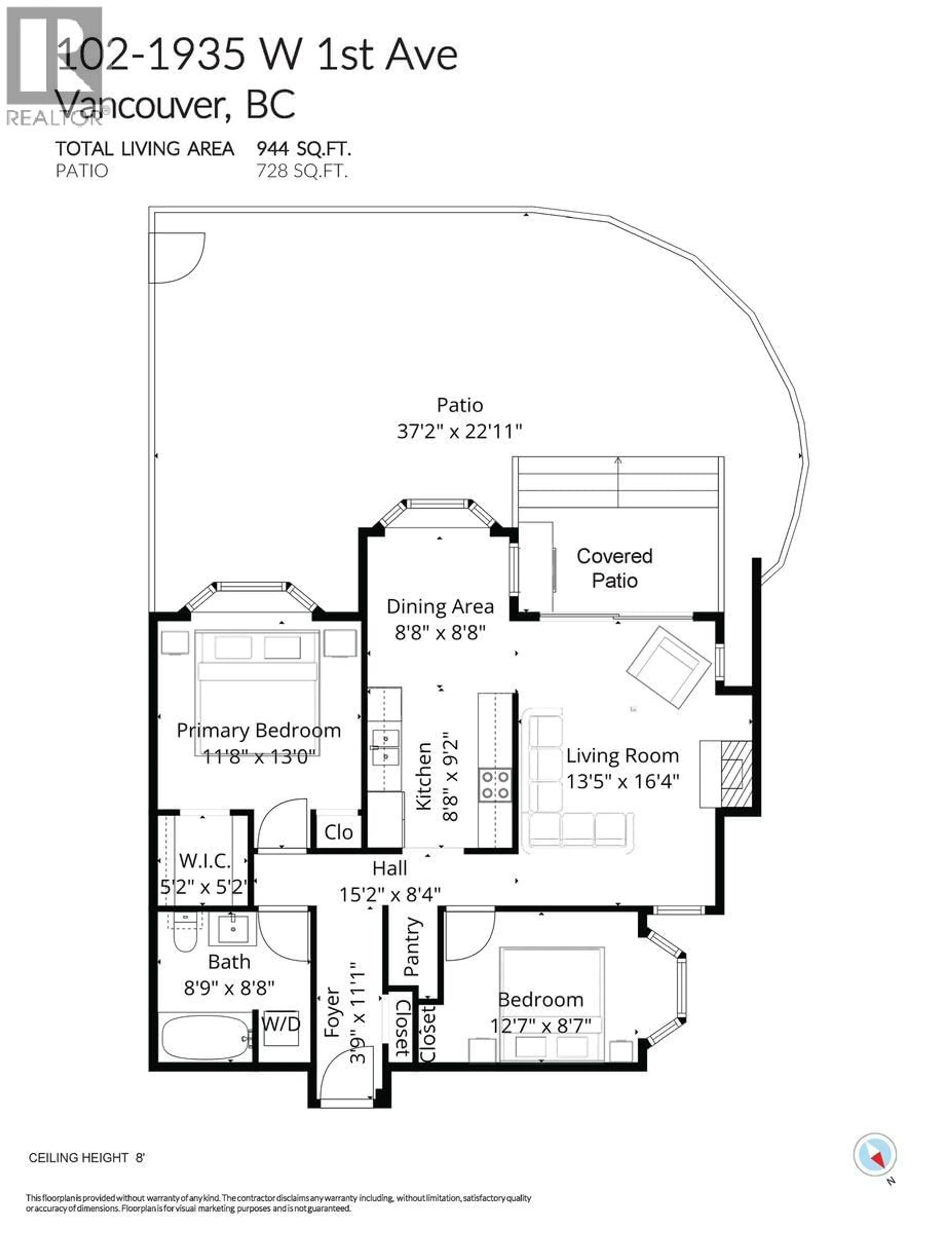 Floor plan for 102 - 1935 1ST AVENUE, Vancouver British Columbia V6J1G7