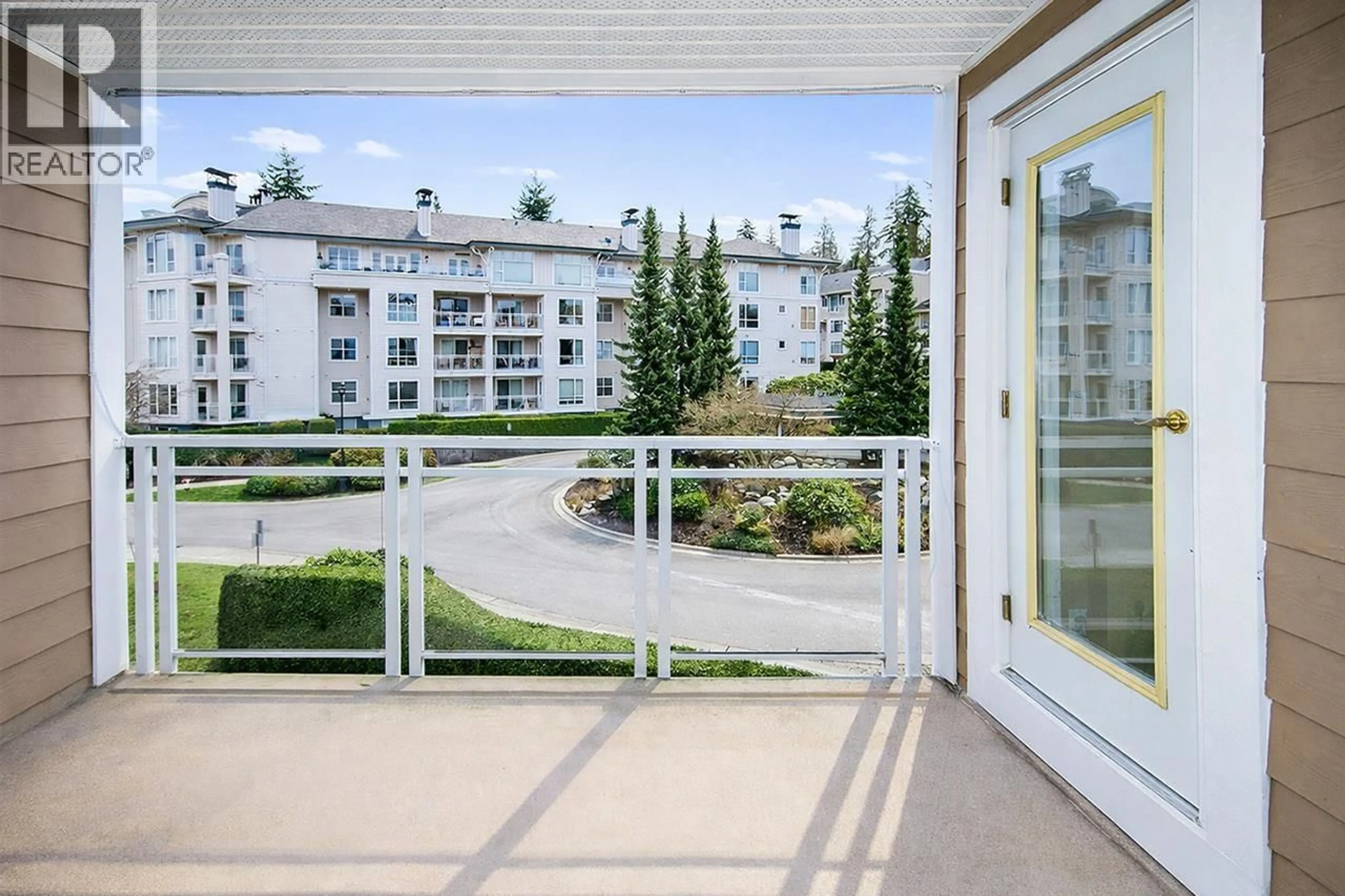 Balcony in the apartment, city buildings view from balcony for 416 - 3629 DEERCREST DRIVE, North Vancouver British Columbia V7G2S9