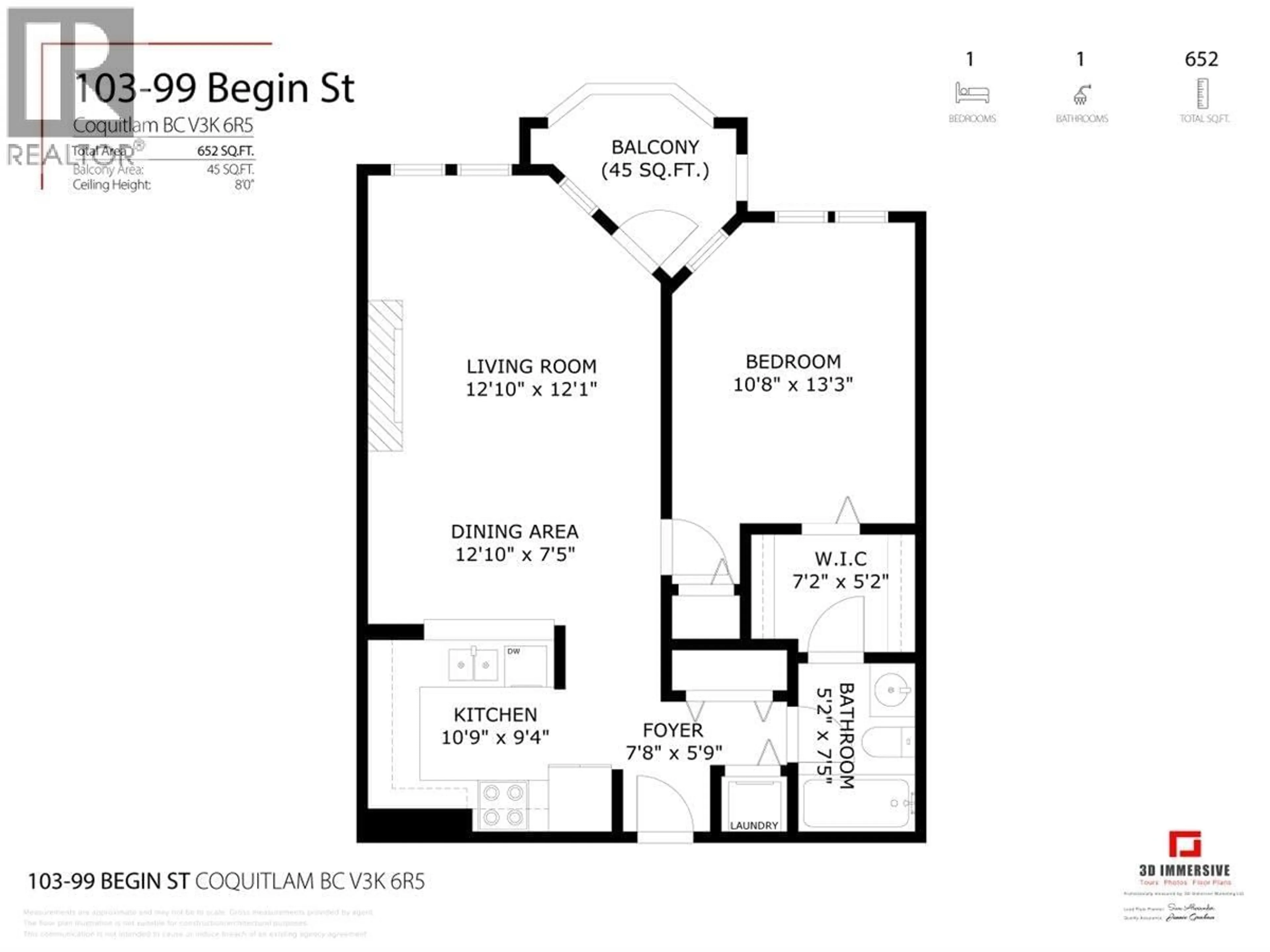 Floor plan for 103 - 99 BEGIN STREET, Coquitlam British Columbia V3K6R5