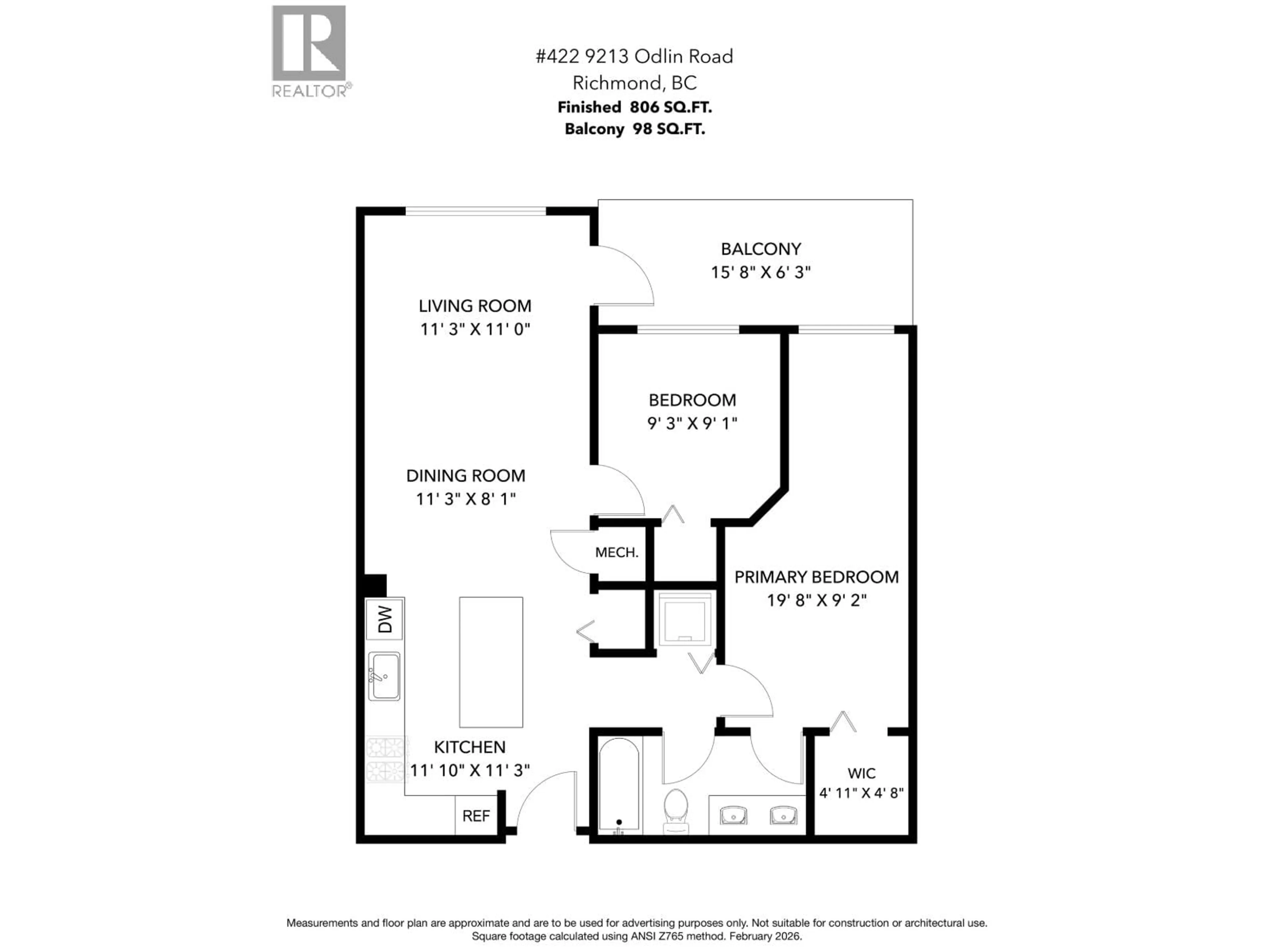 Floor plan for 422 - 9213 ODLIN ROAD, Richmond British Columbia V6X0V5